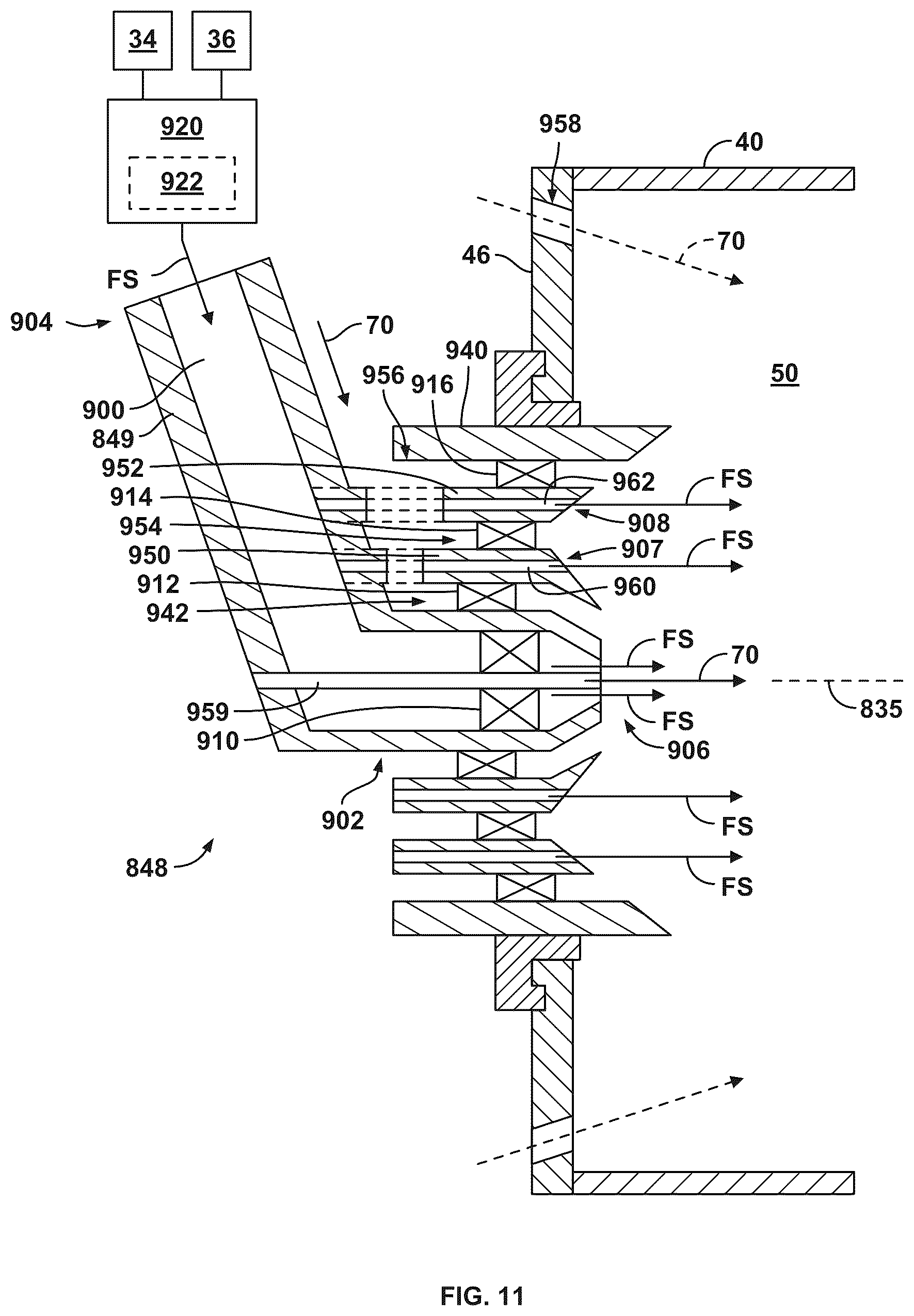 Patent US12410746 Figure 11 – Gas turbine and fuel nozzle assembly for mixing hydrogen fuel and steam to control flame speed