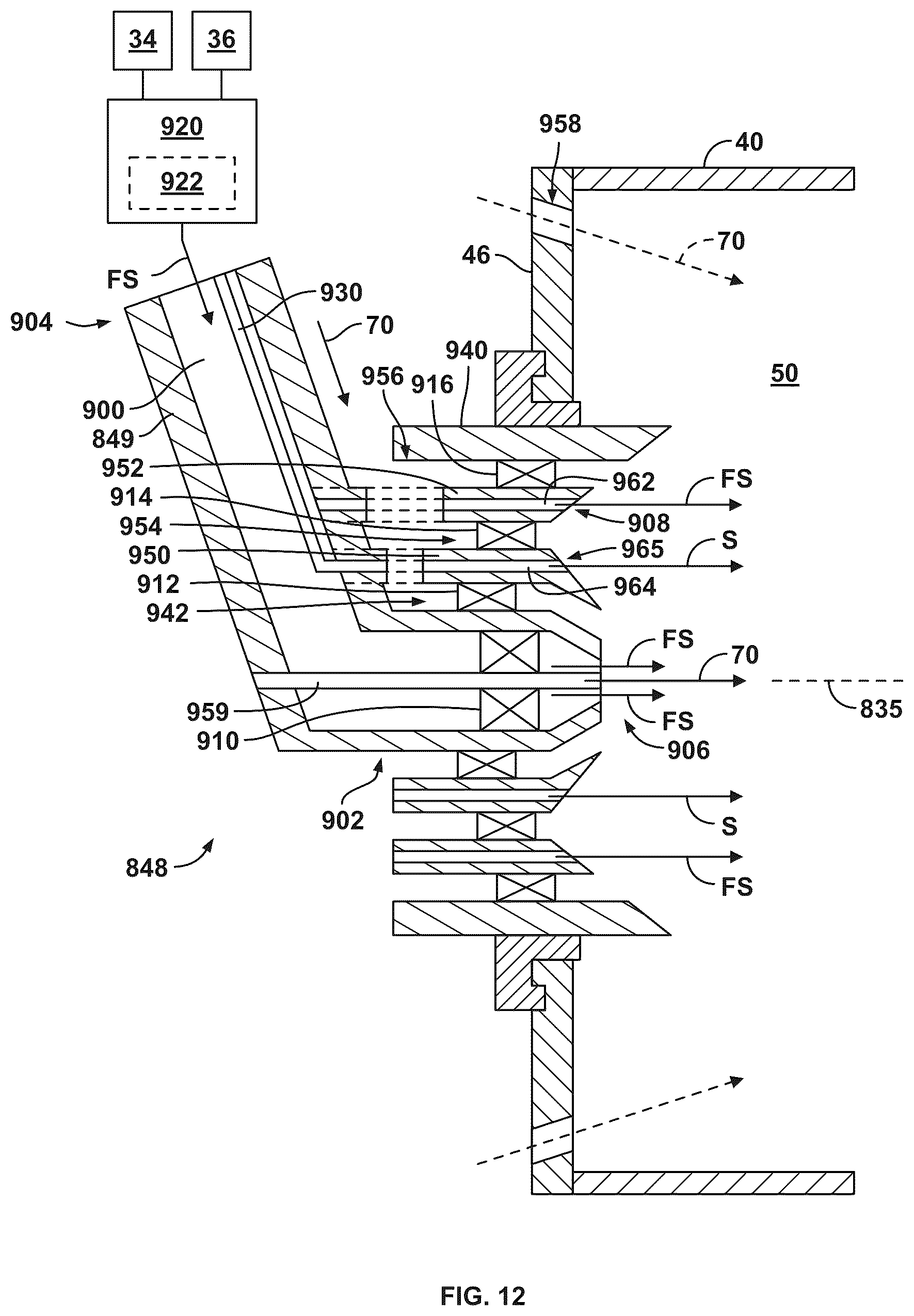 Patent US12410746 Figure 12 – Gas turbine and fuel nozzle assembly for mixing hydrogen fuel and steam to control flame speed