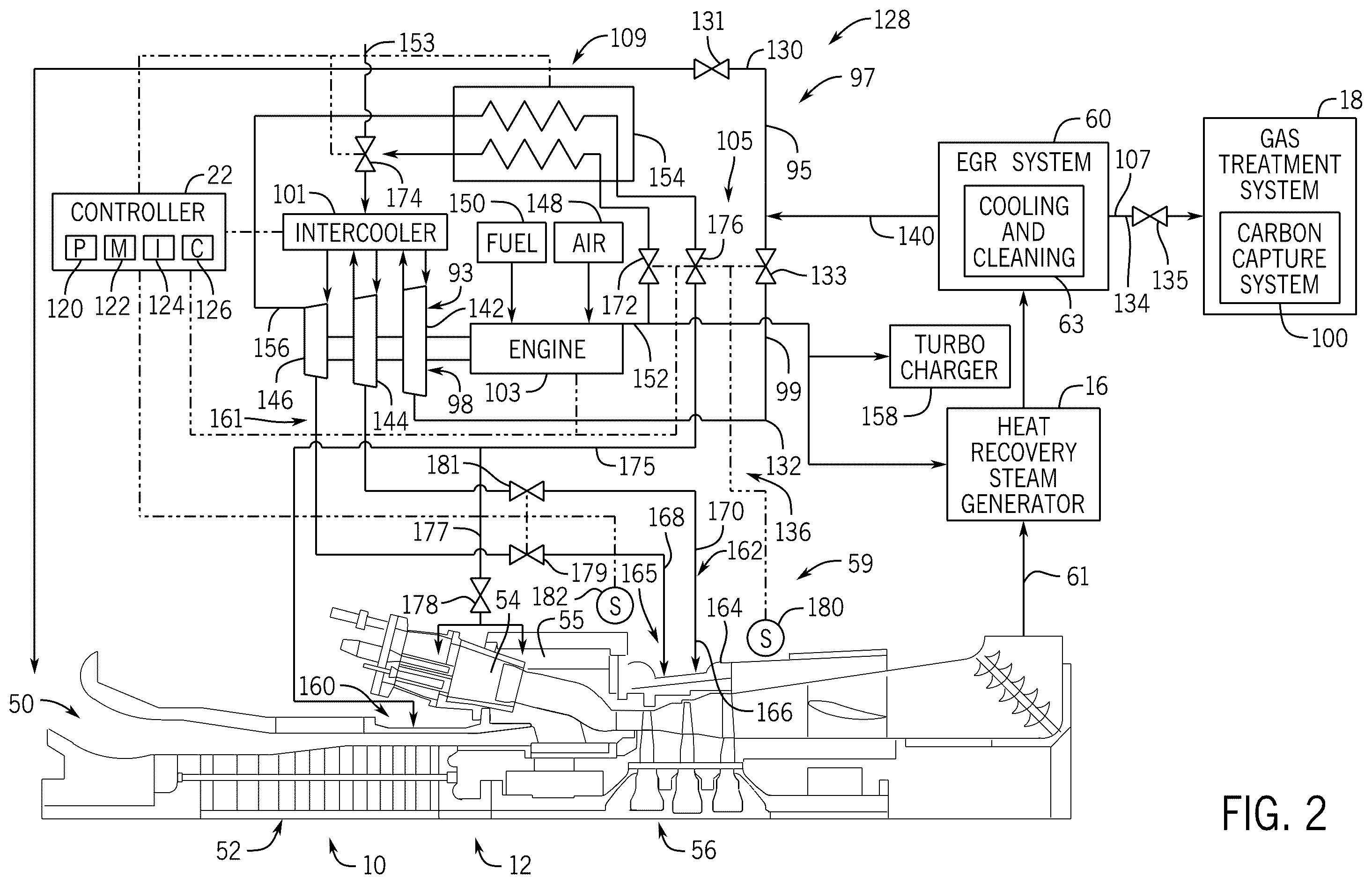 Patent US12410747 Figure 2 – System and method for exhaust gas recirculation and injection in gas turbine