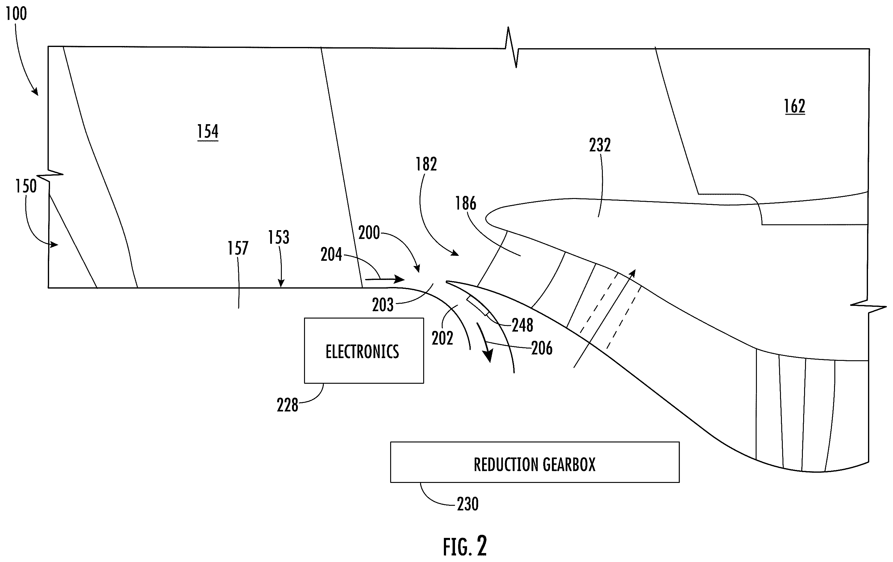 Patent US12410749 Figure 2 – Engine having an open fan with reduced boundary layer induced distortion