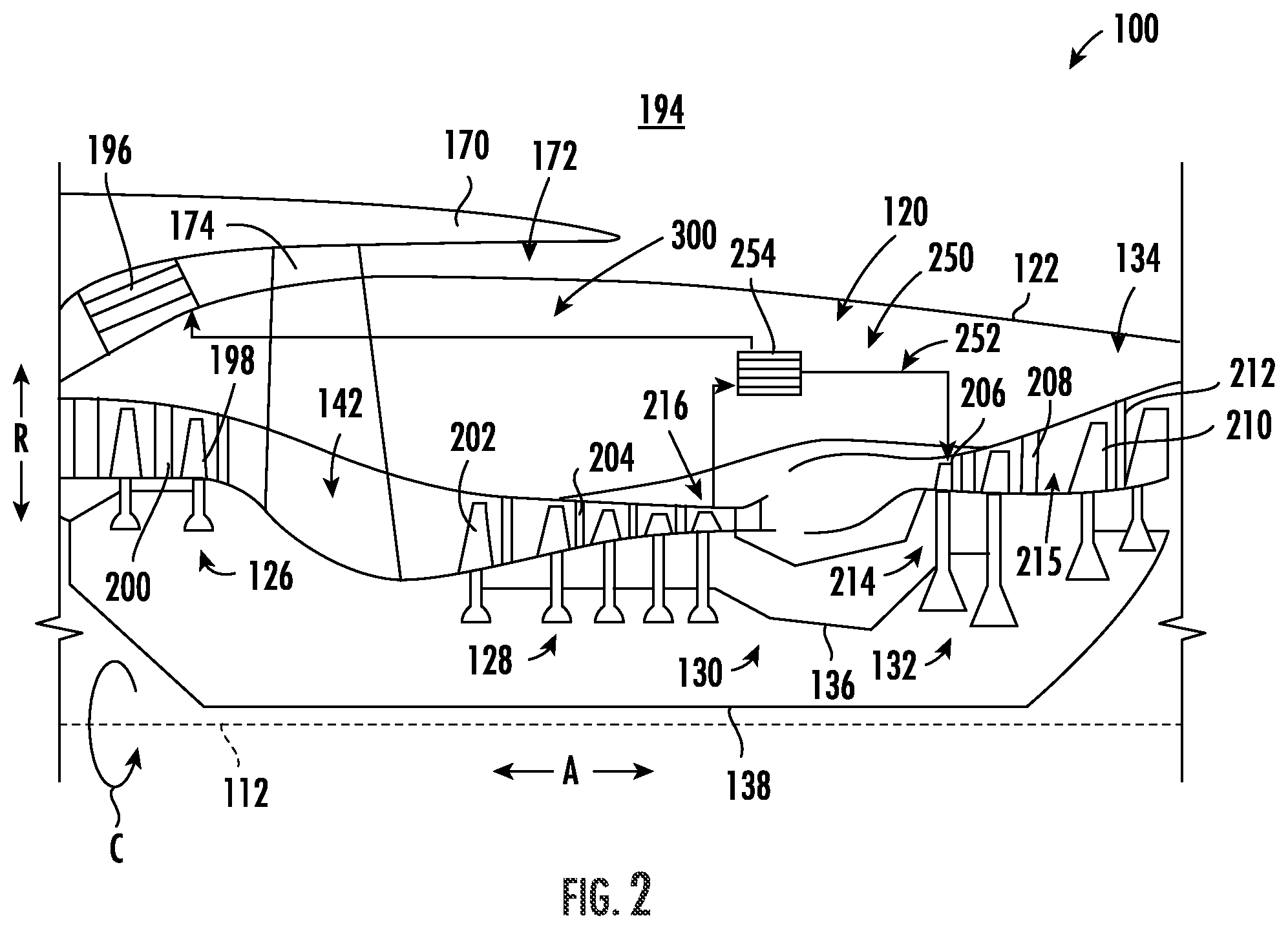 Patent US12410753 Figure 2 – Gas turbine engine