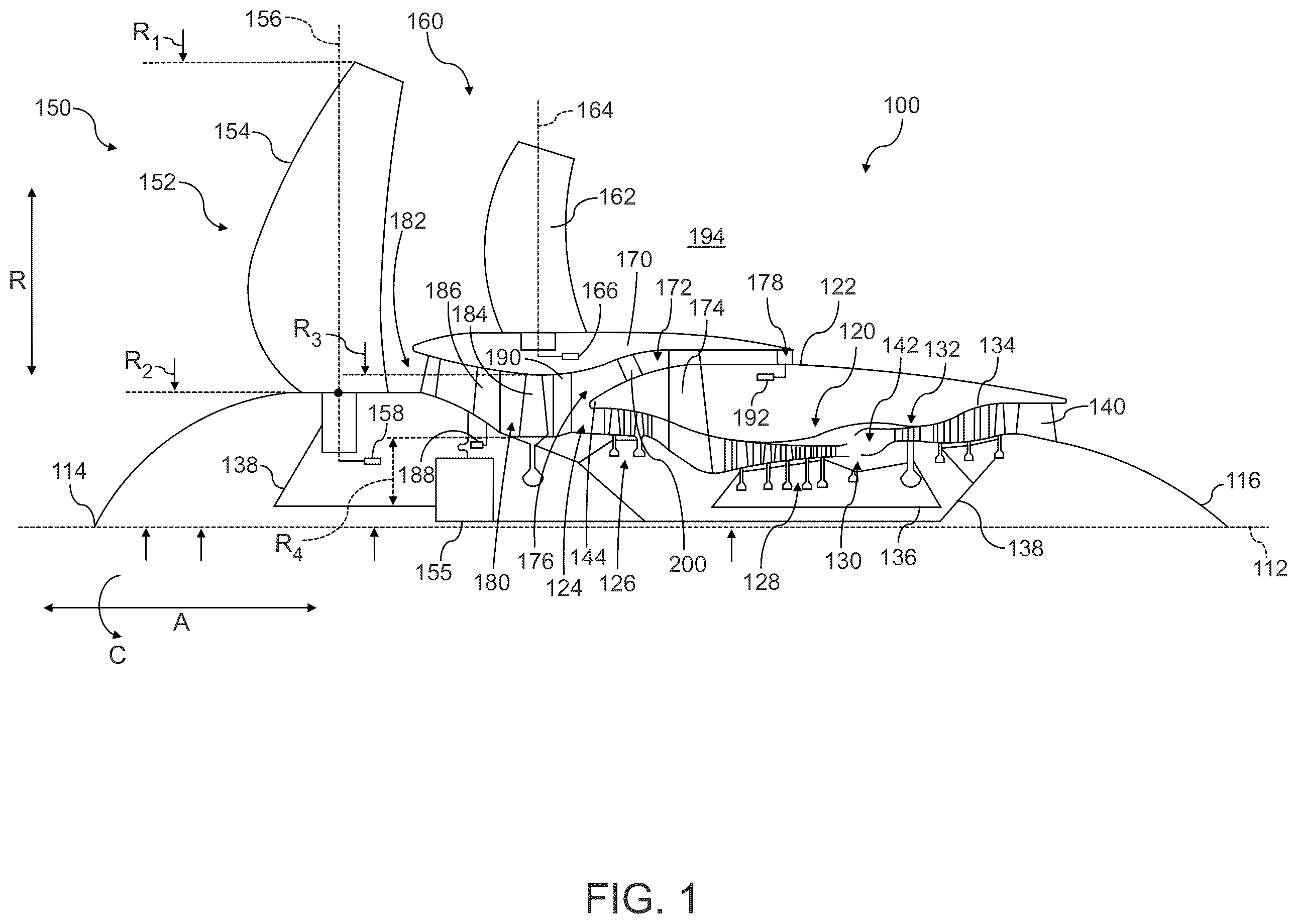 Patent US12410763 Figure 1 – Gas turbine engine with third stream