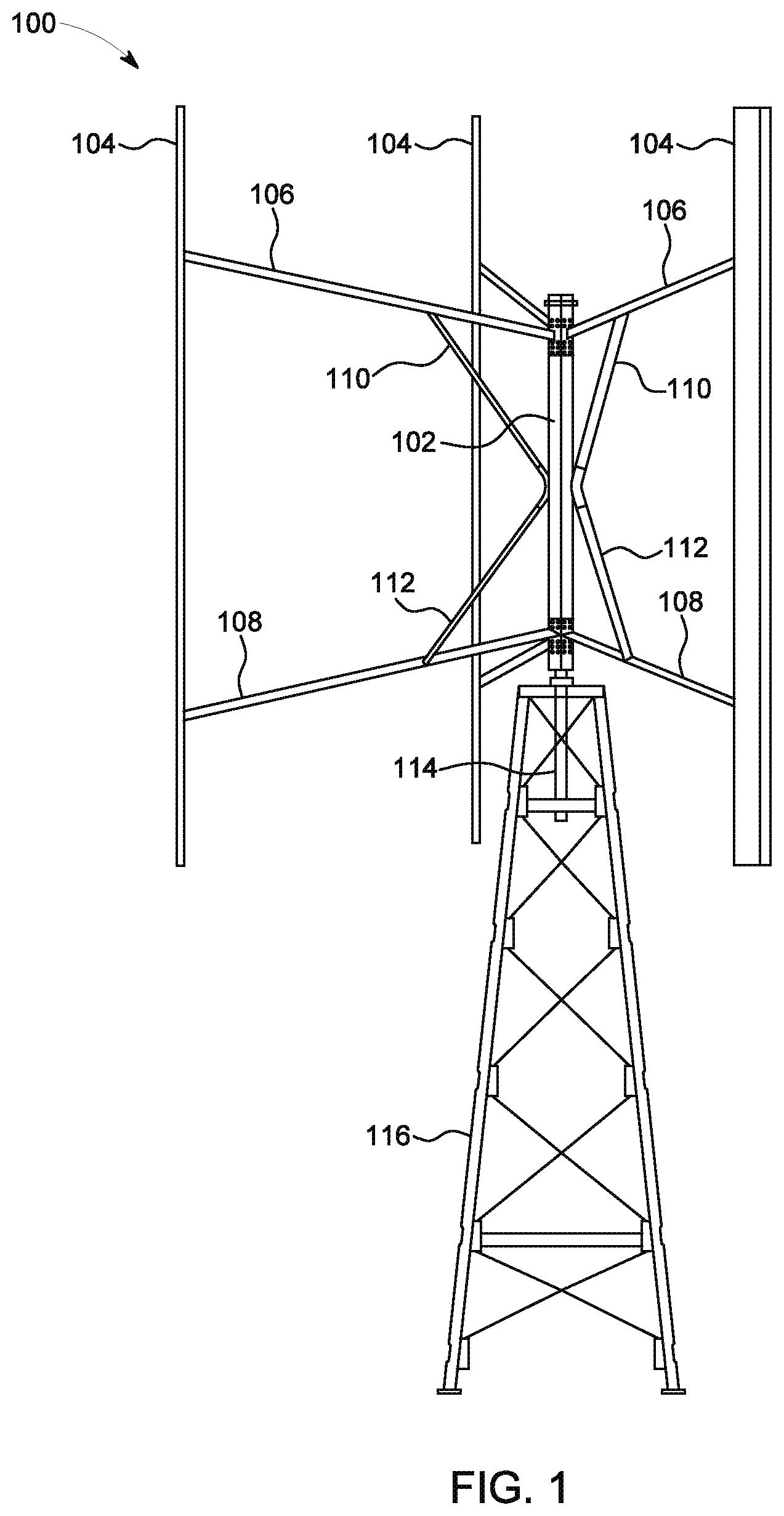 Patent US12410769 Figure 1 – Collapsible rotor assembly of a vertical axis wind turbine