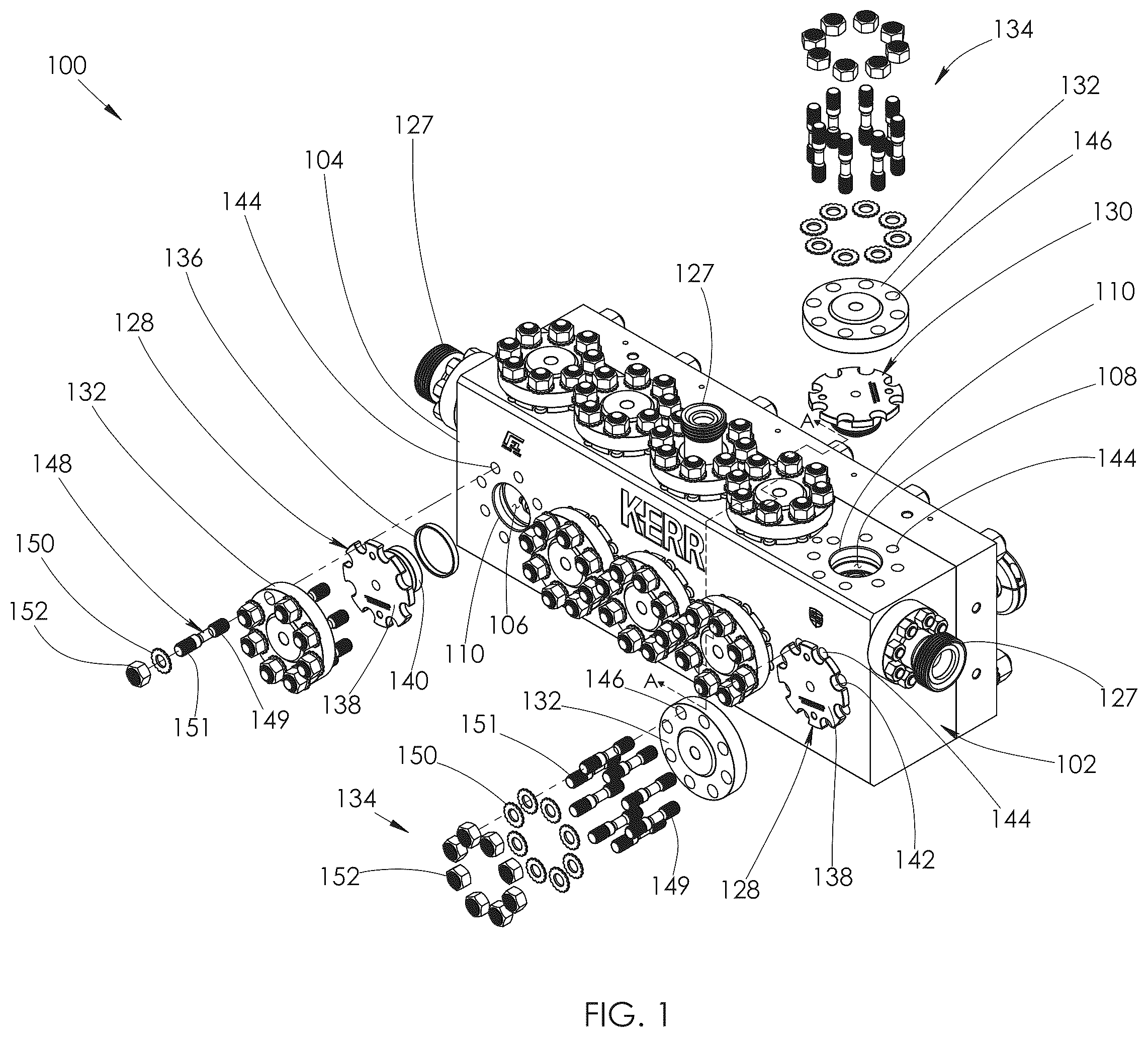 Patent US12410789 Figure 1 – Fluid end assembly