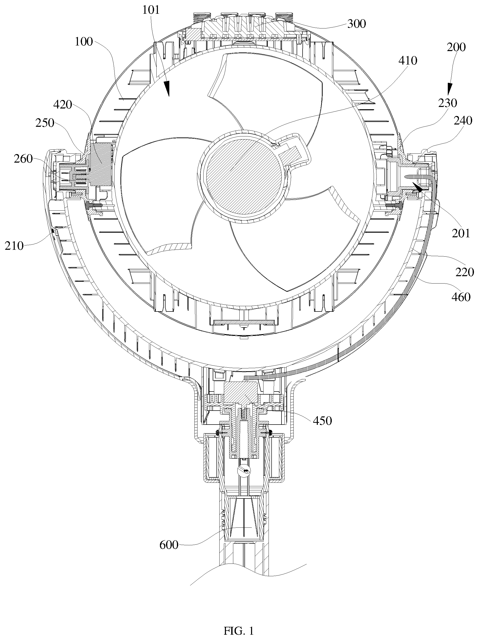 Patent US12410804 Figure 1 – Air blowing structure and fan
