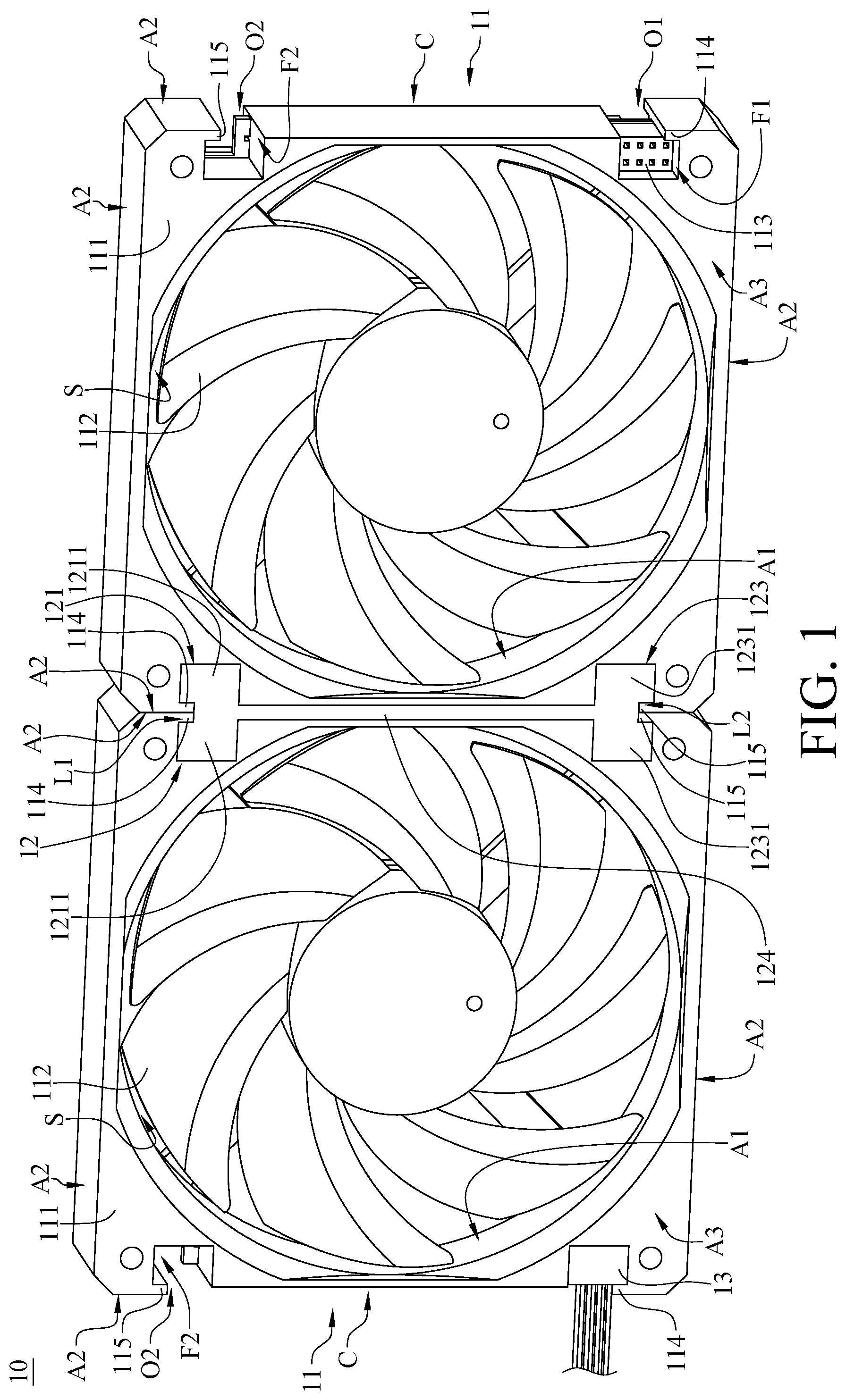 Patent US12410814 Figure 1 – Fan assembly, fan apparatus, and connector