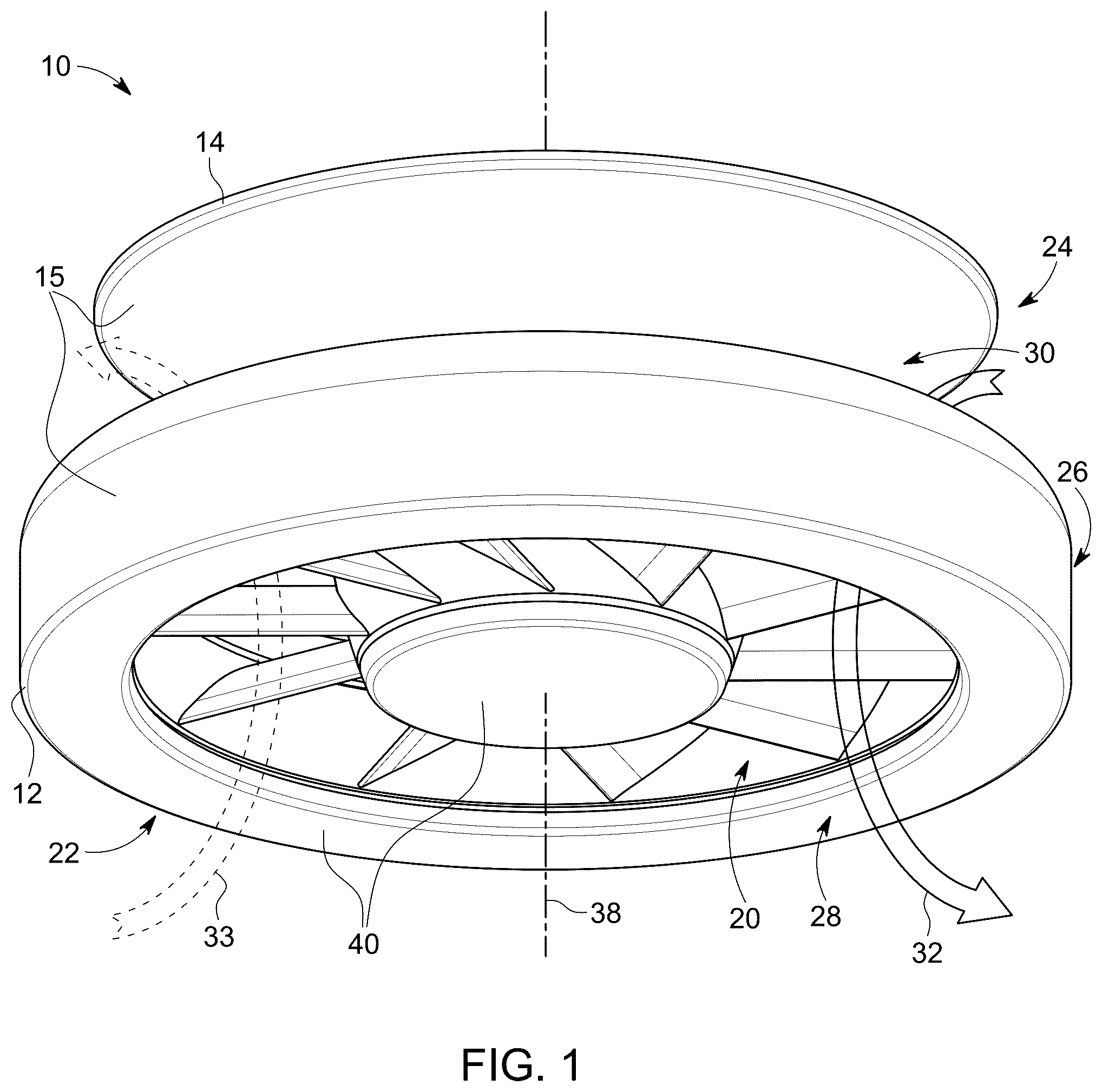 Patent US12410816 Figure 1 – Bladeless ceiling fan