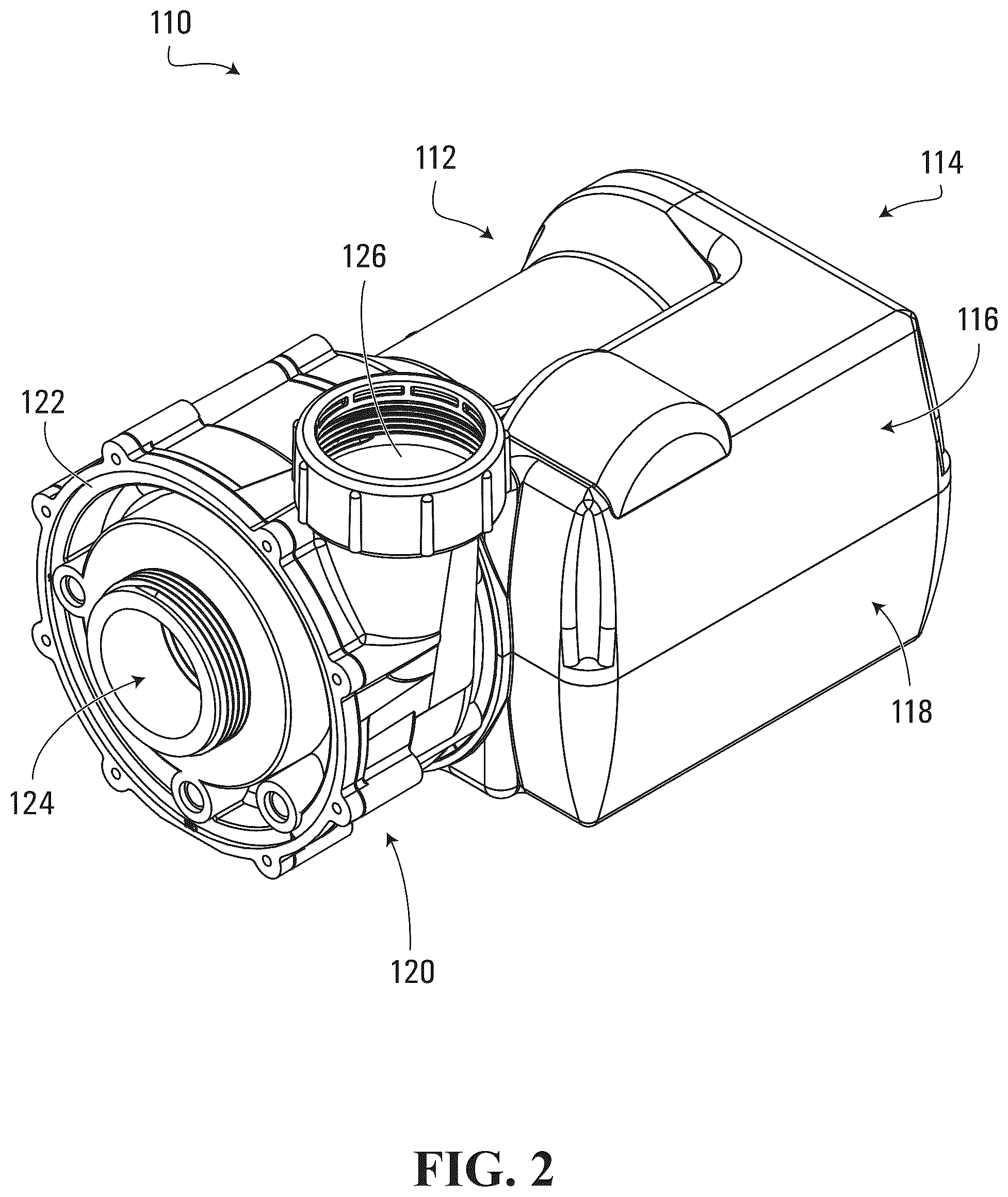 Patent US12410817 Figure 2 – Water-cooled pump assembly for bathing unit system and pump assembly for bathing unit system with mounting brackets