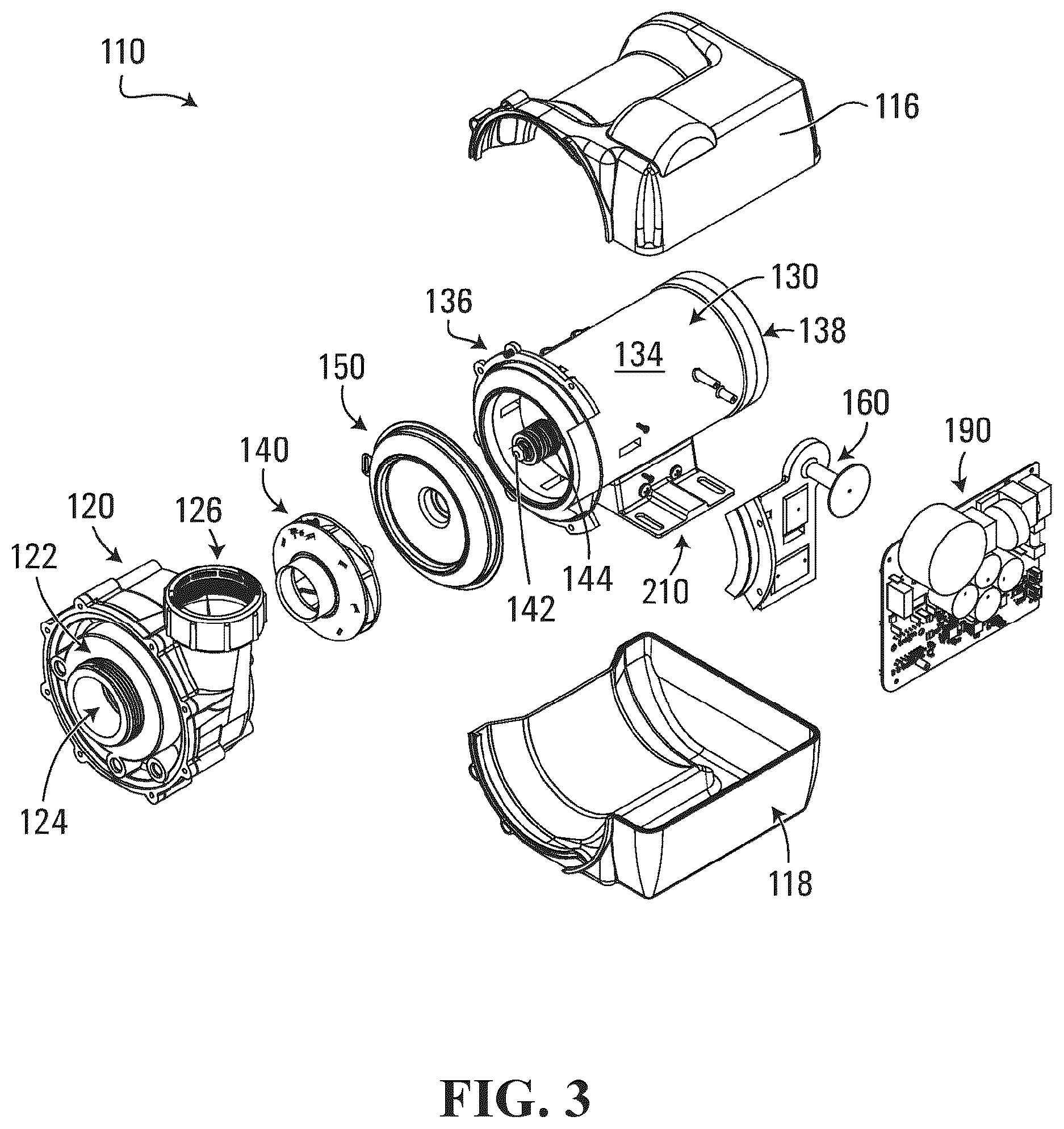 Patent US12410817 Figure 3 – Water-cooled pump assembly for bathing unit system and pump assembly for bathing unit system with mounting brackets