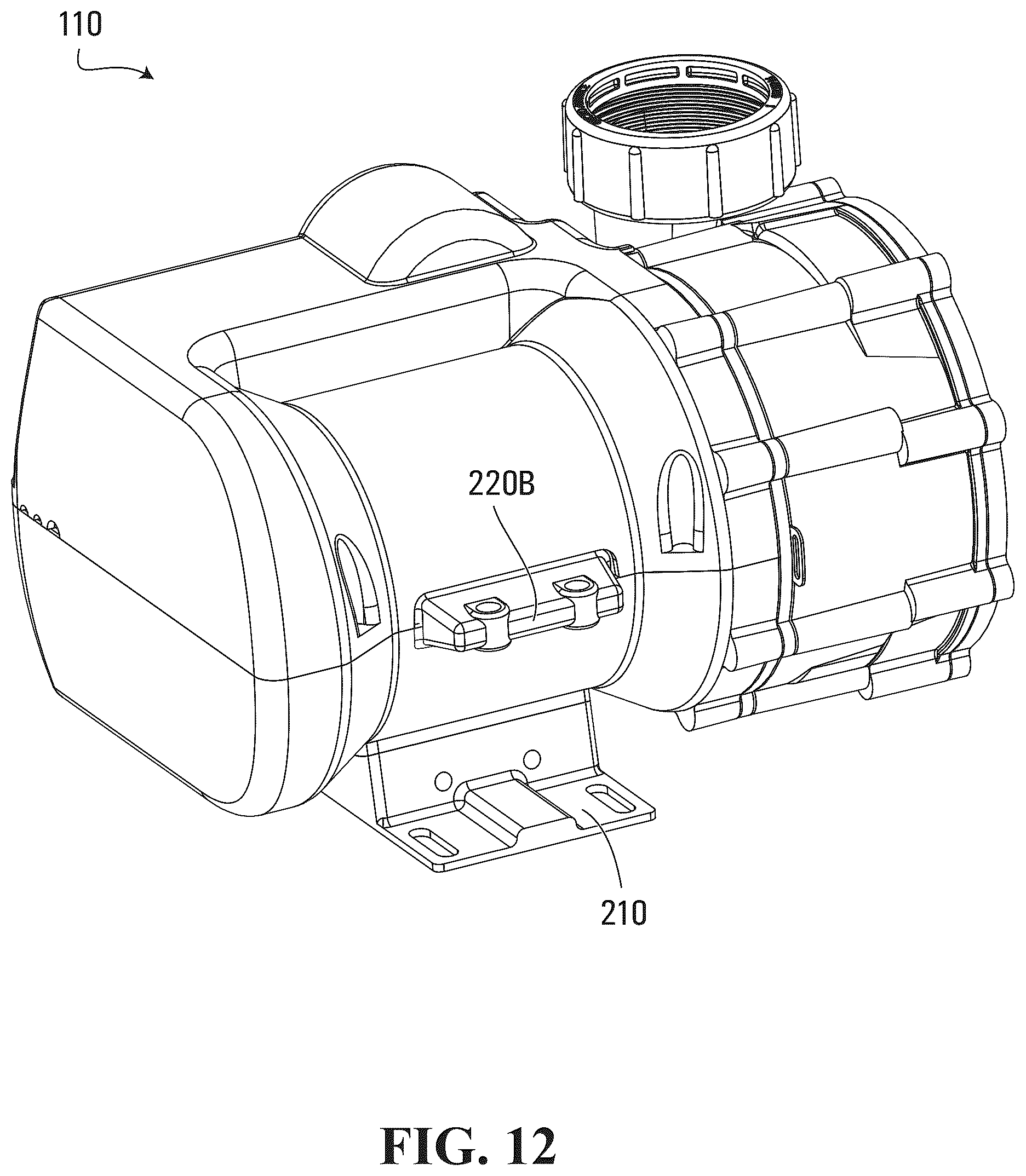 Patent US12410817 Figure 12 – Water-cooled pump assembly for bathing unit system and pump assembly for bathing unit system with mounting brackets