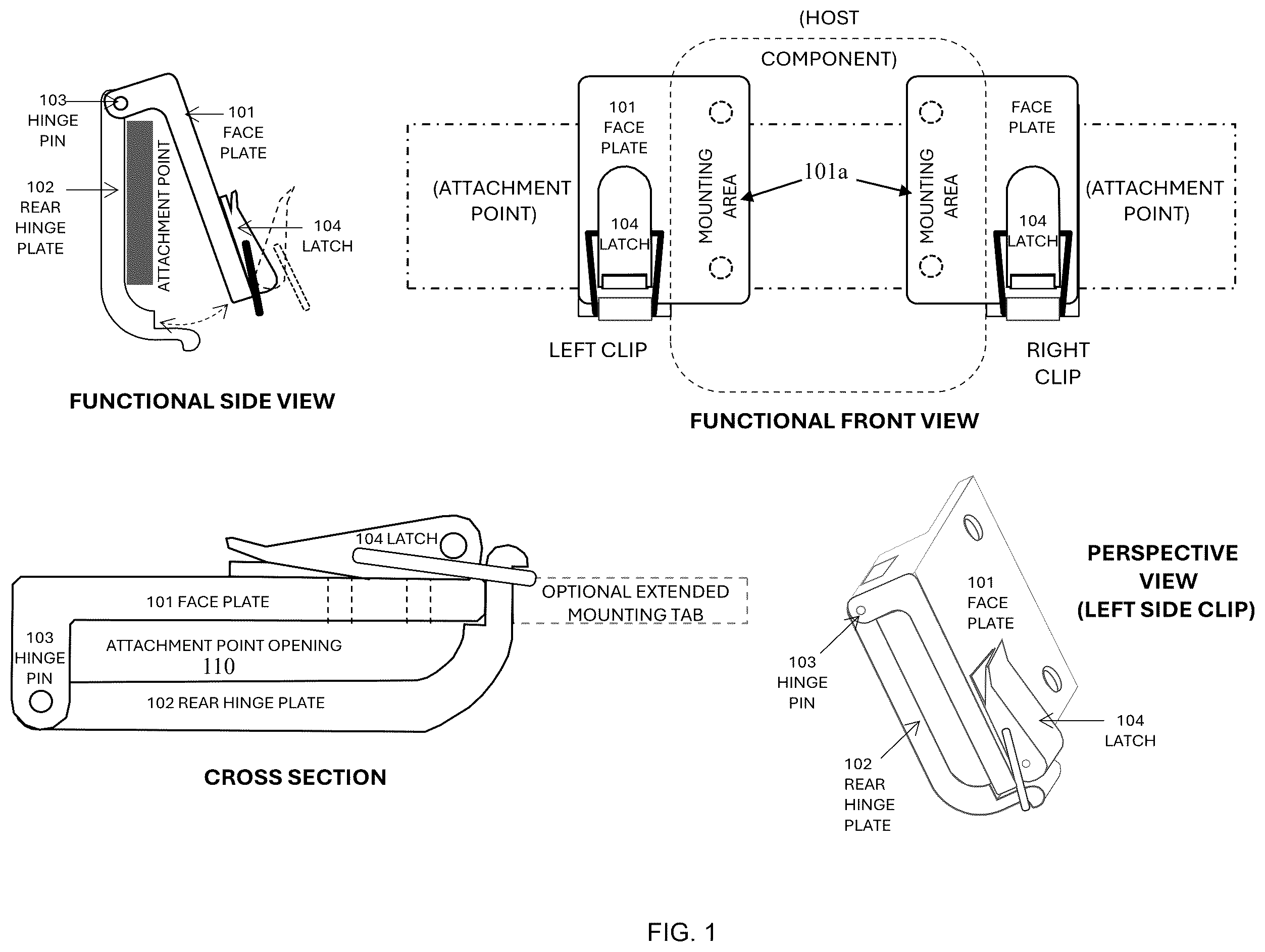 Patent US12410826 Figure 1 – Secure quick attach/detach clip
