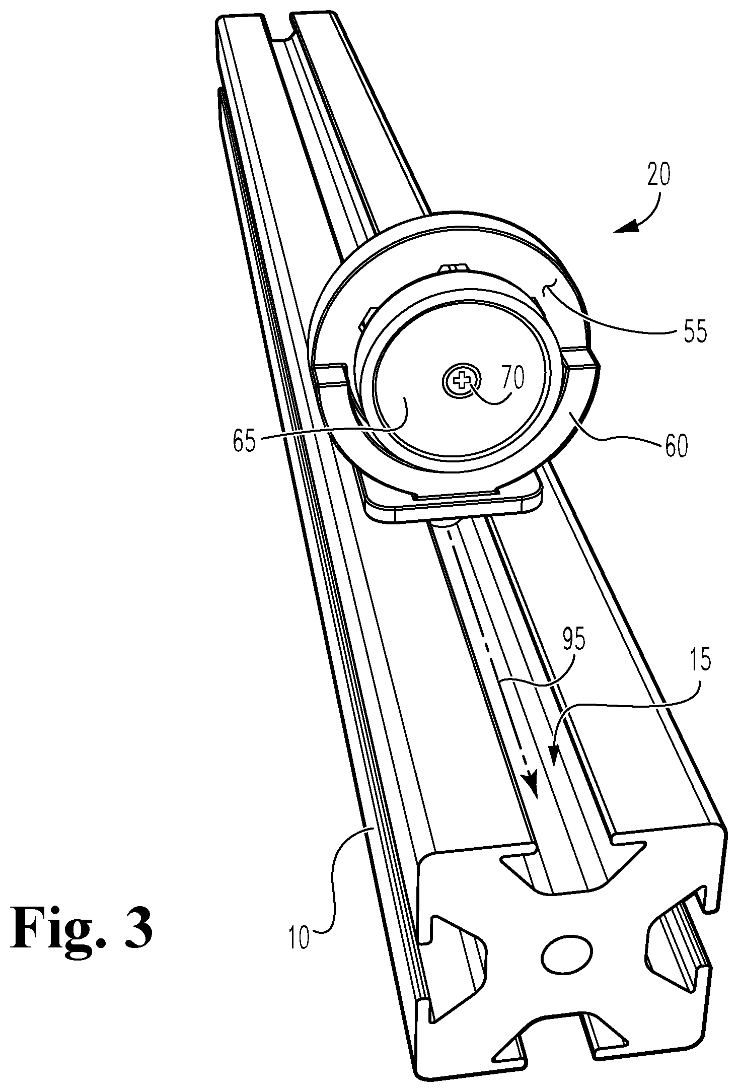 Patent US12410829 Figure 3 – Unitary bracket for T-slotted rails