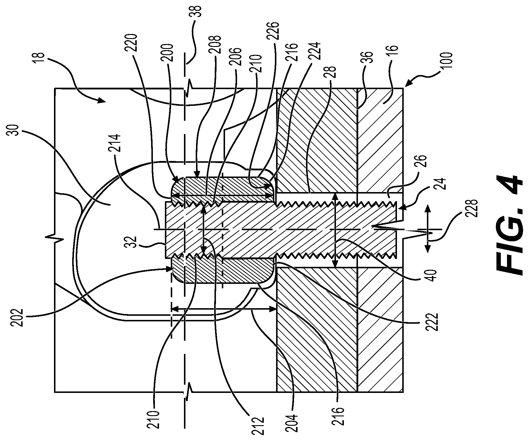 Patent US12410831 Figure 4 – Track bolt stretch device with nut and spacer