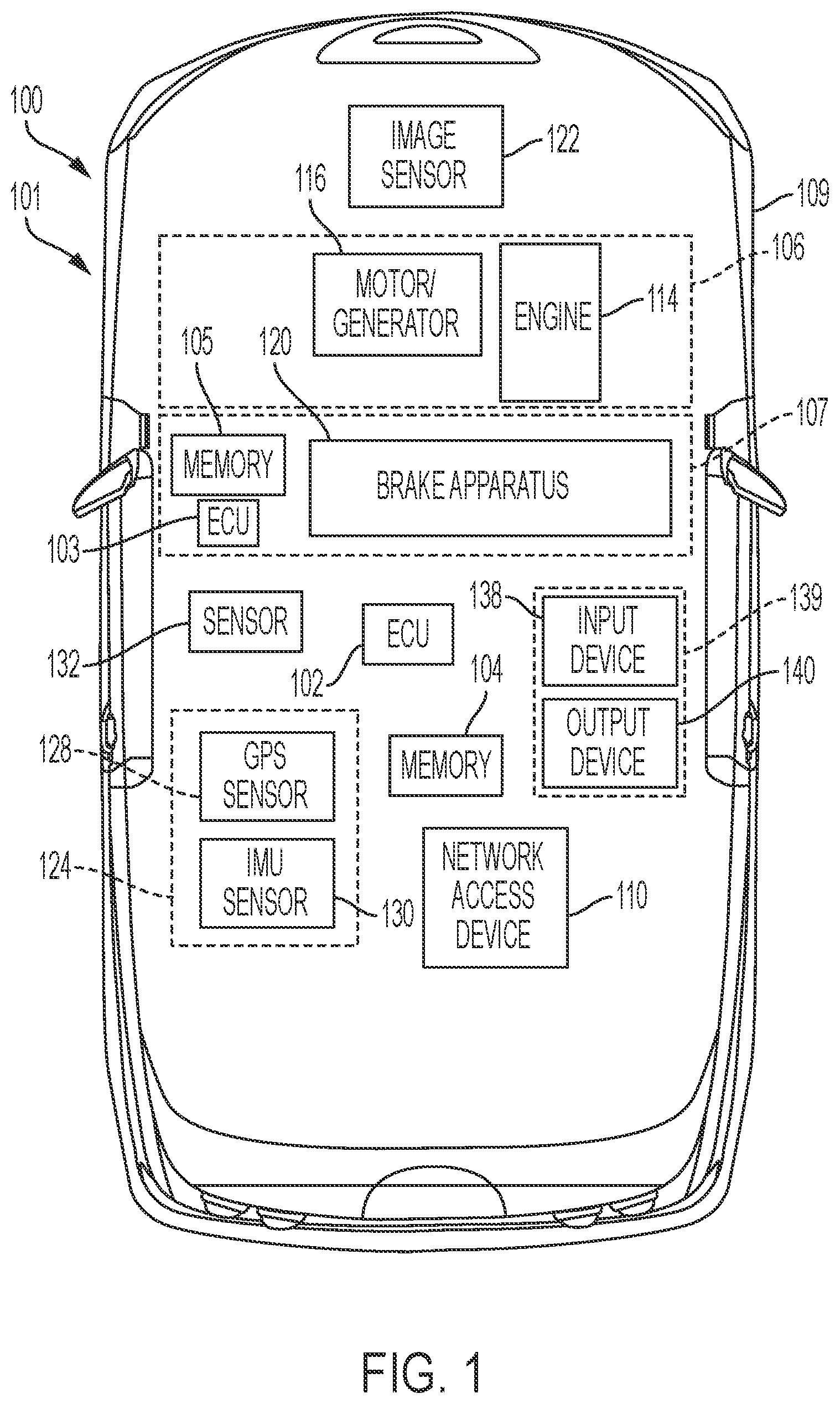 Patent US12410842 Figure 1 – Systems and methods for detecting excessive or uneven wear on a brake pad or a rotor of a vehicle