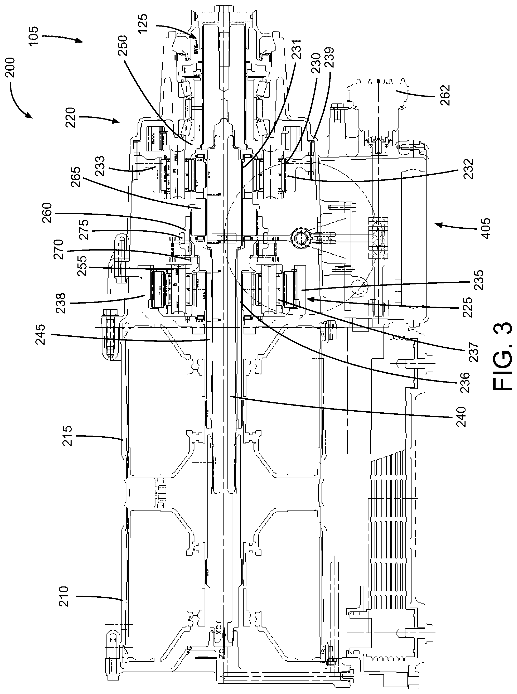 Patent US12410849 Figure 3 – Output gearing for a dual motor mixed-speed continuous power transmission