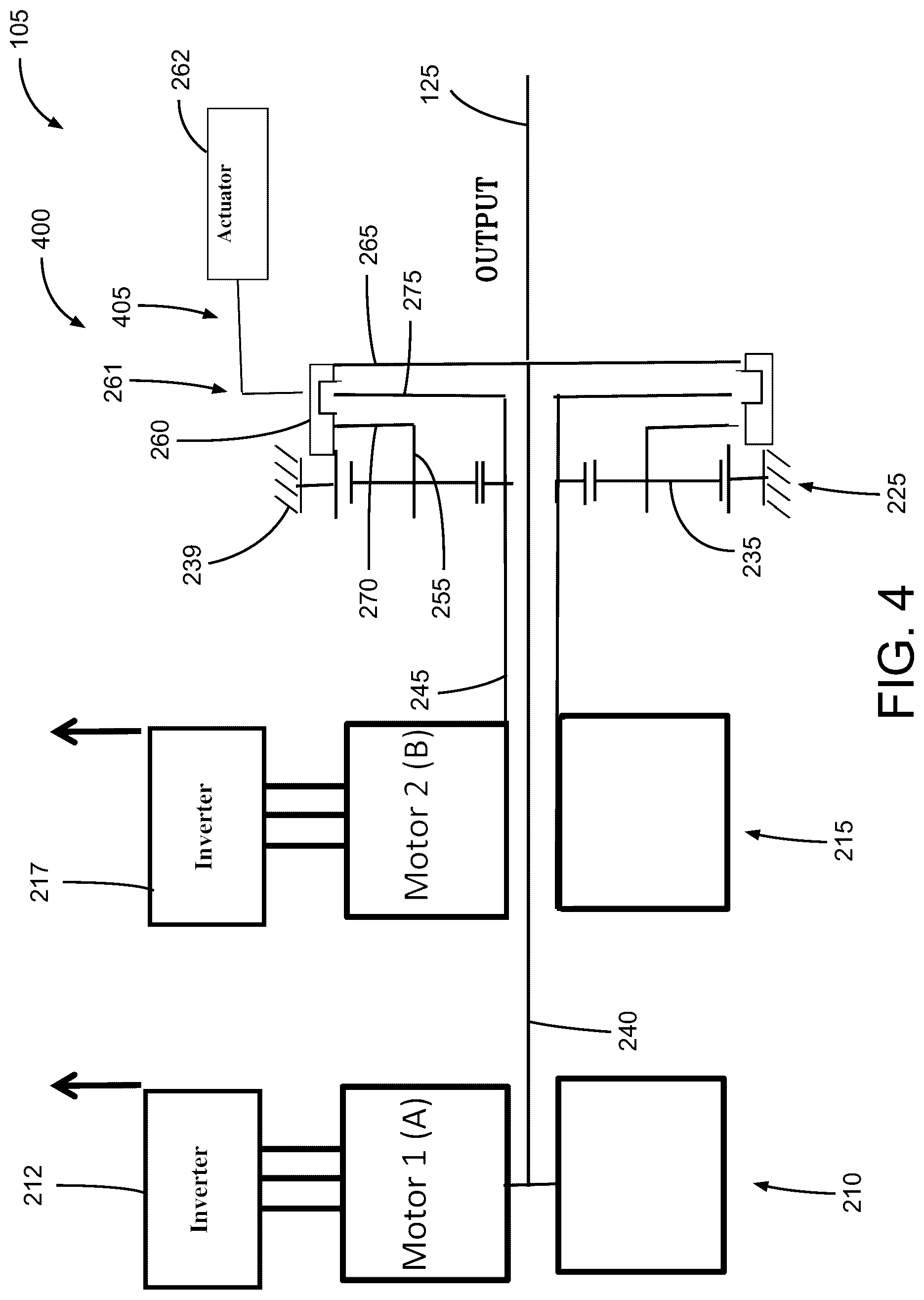 Patent US12410849 Figure 4 – Output gearing for a dual motor mixed-speed continuous power transmission