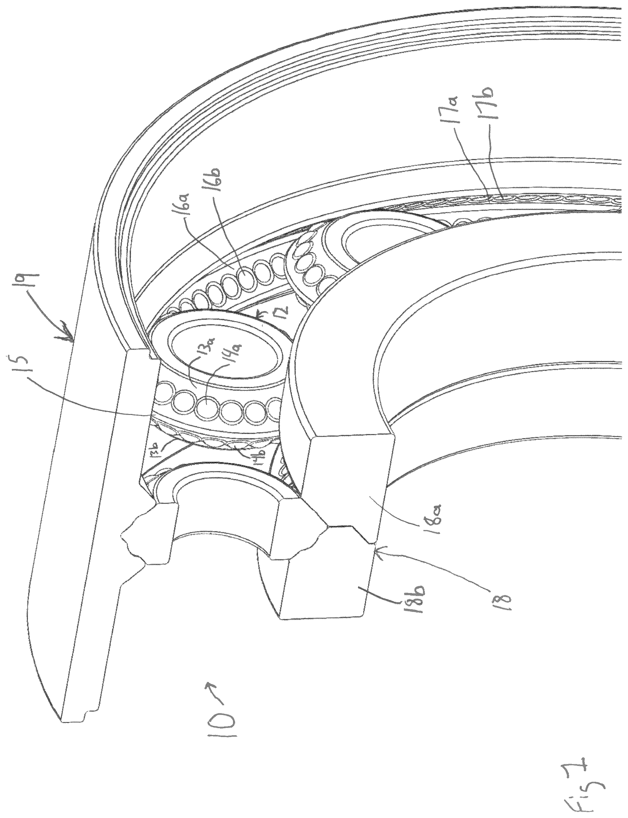 Patent US12410850 Figure 1 – Roller bearing and gear assembly