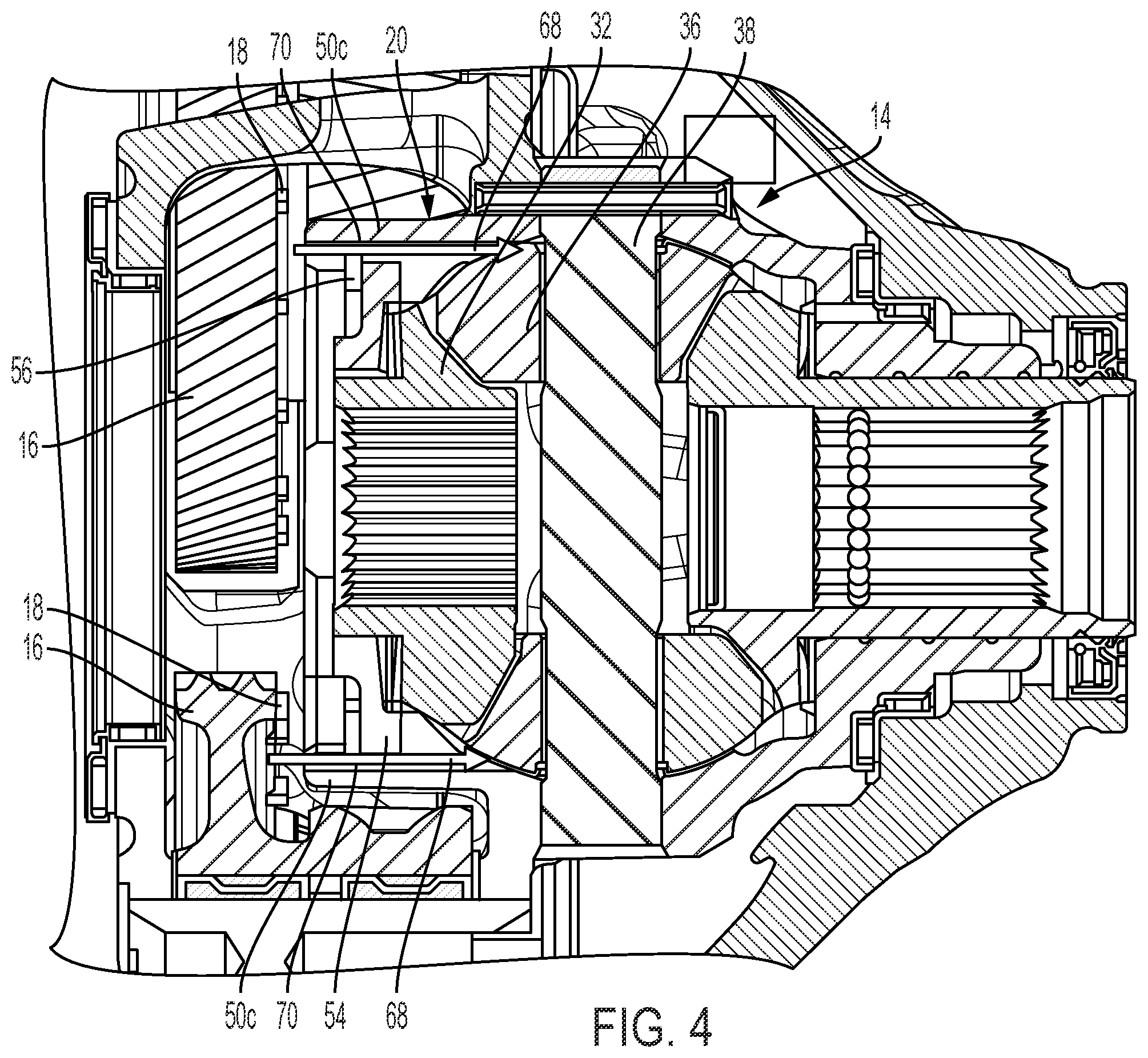 Patent US12410854 Figure 3 – Automotive drivetrain gearbox including differential and planet gears with blades