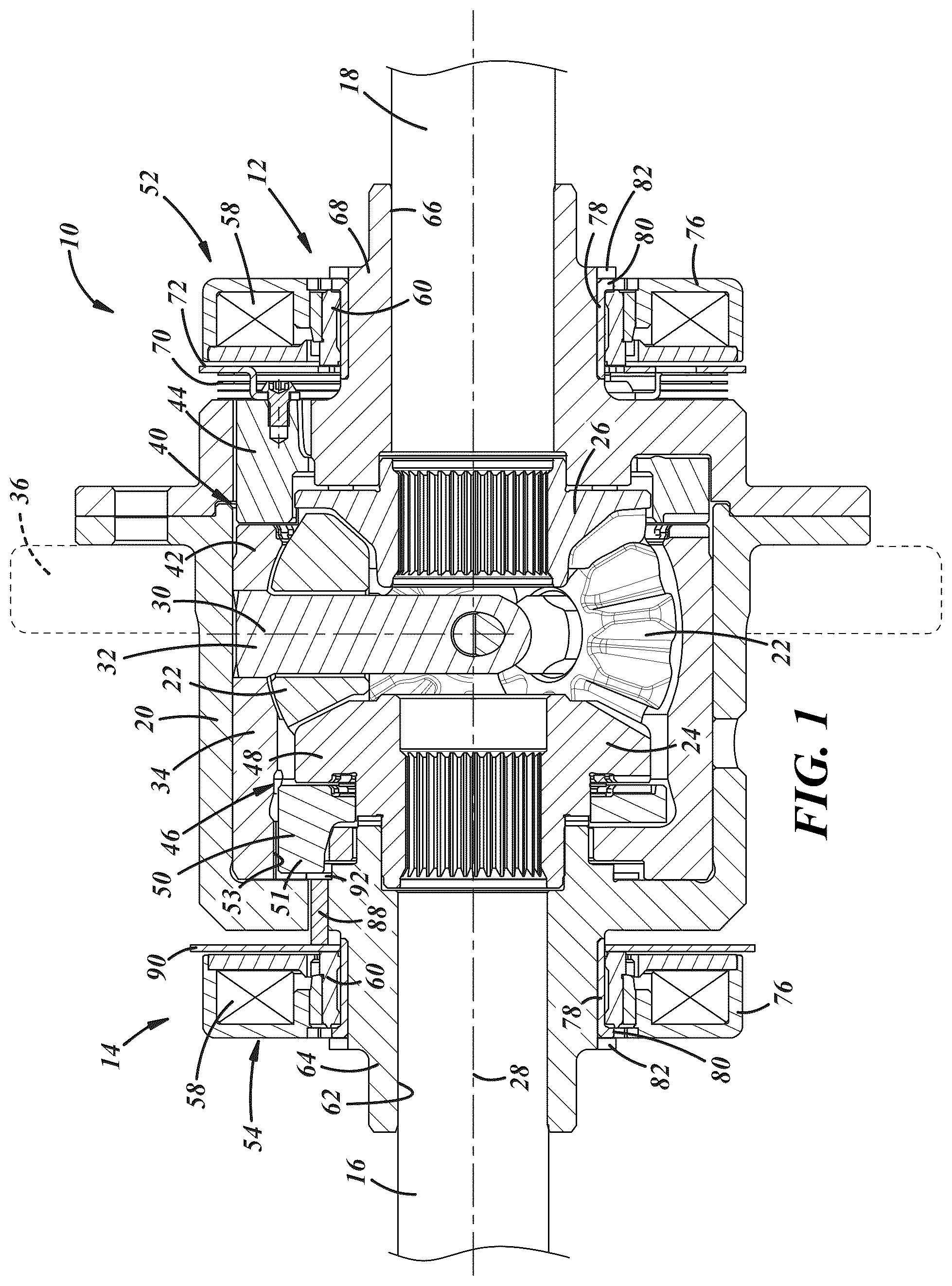 Patent US12410855 Figure 1 – Differential with disconnect and locking mechanisms