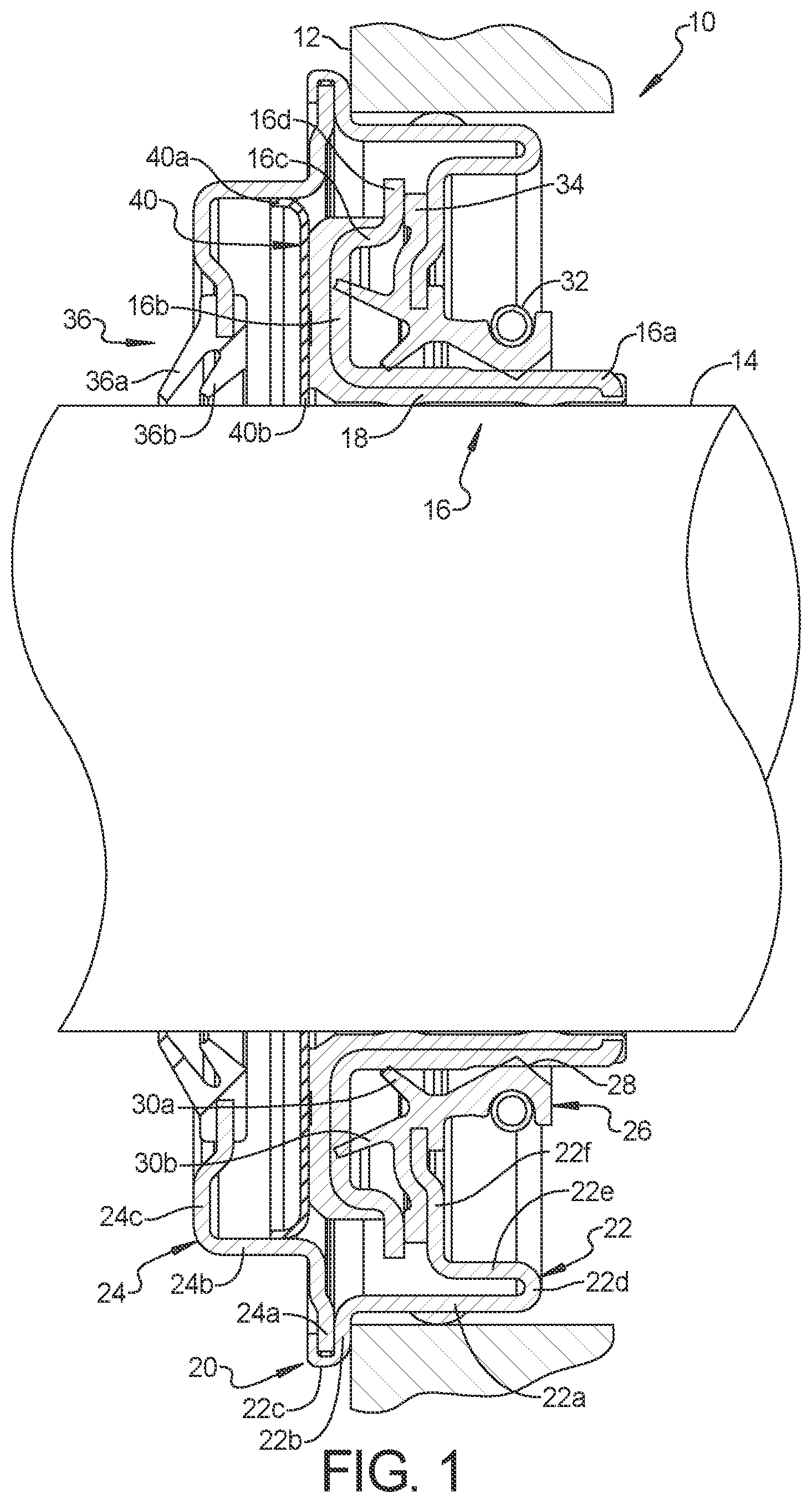 Patent US12410866 Figure 1 – Seal cartridge with electrically conductive non-woven grounding