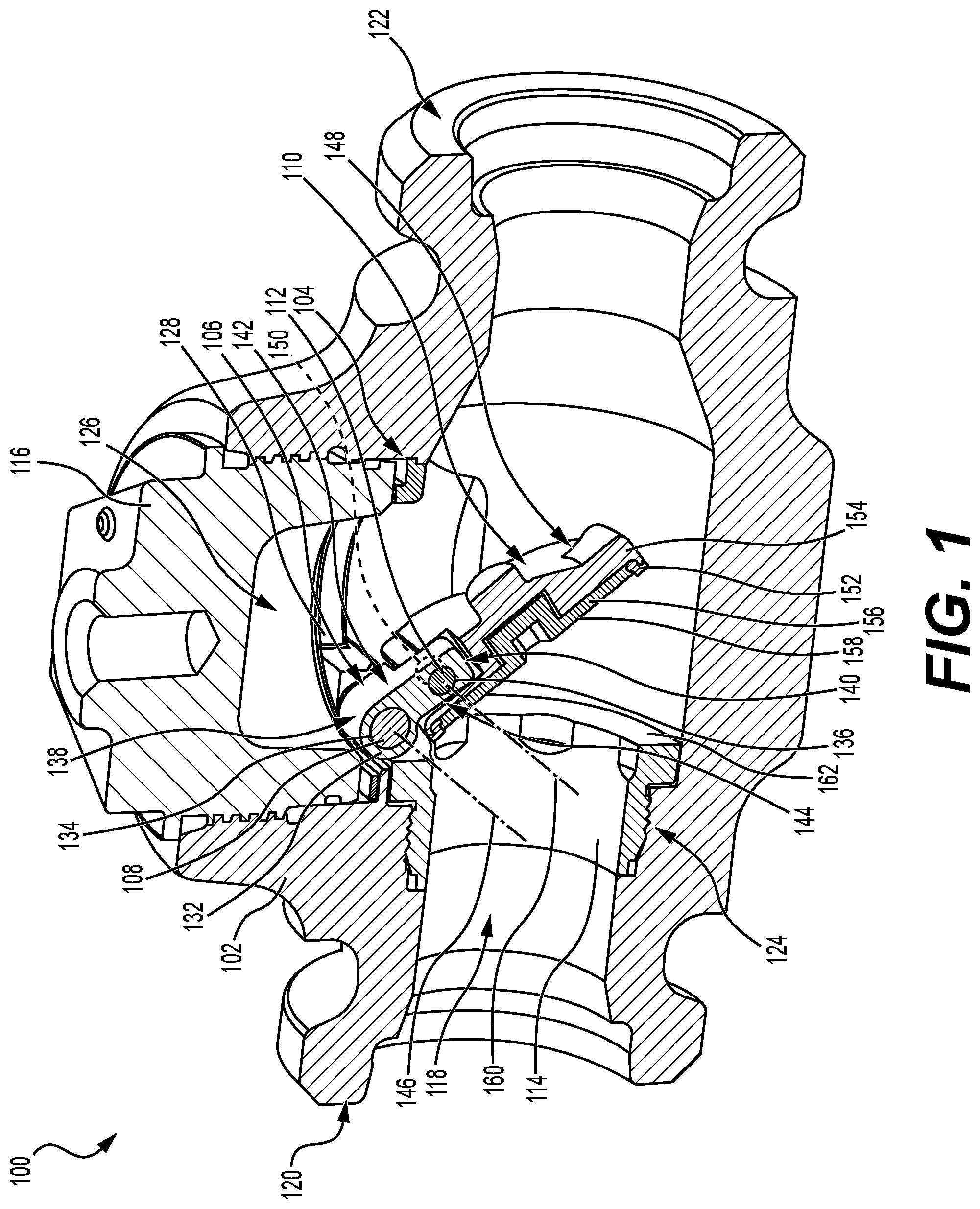 Patent US12410869 Figure 1 – Two-pin clapper check valve