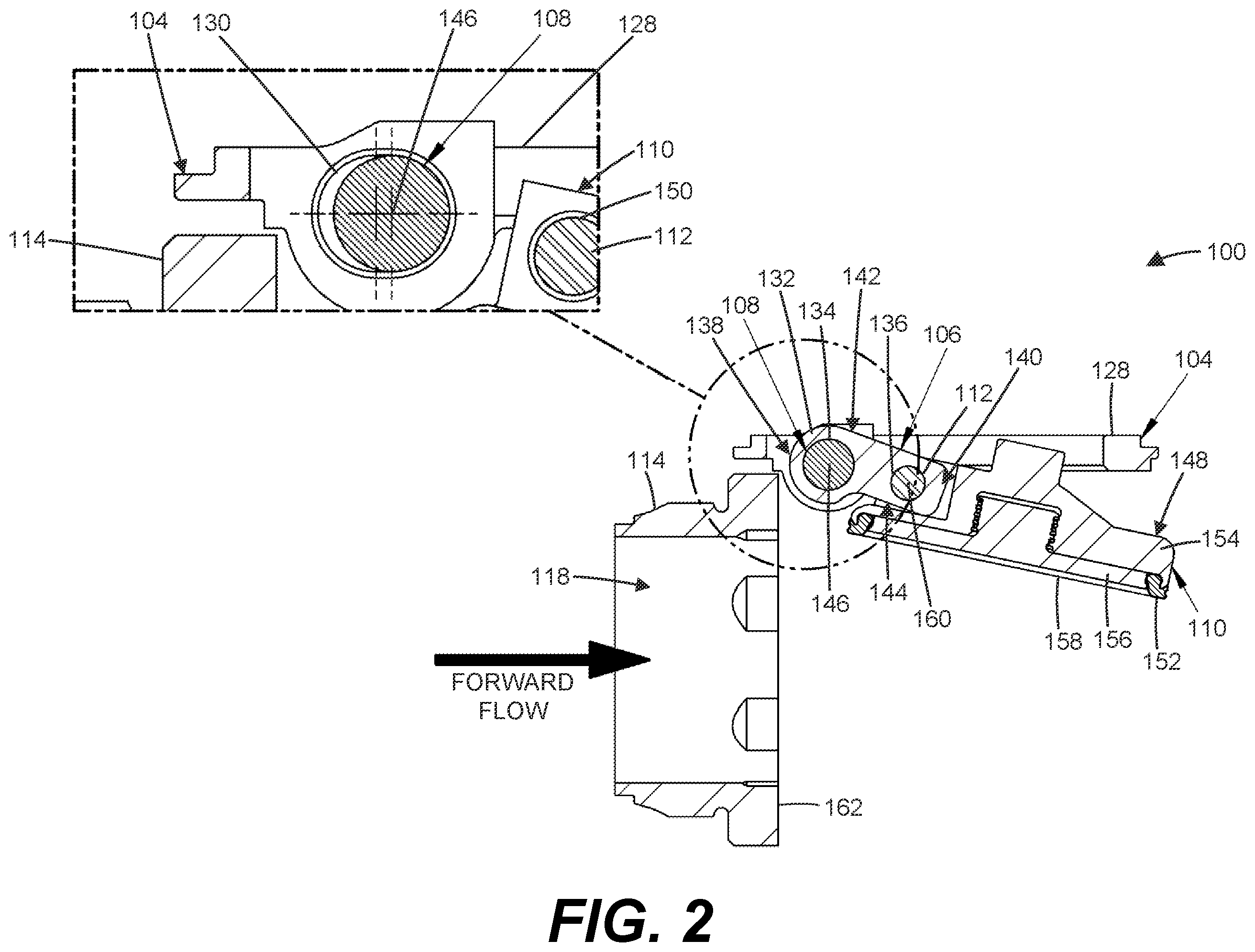 Patent US12410869 Figure 2 – Two-pin clapper check valve