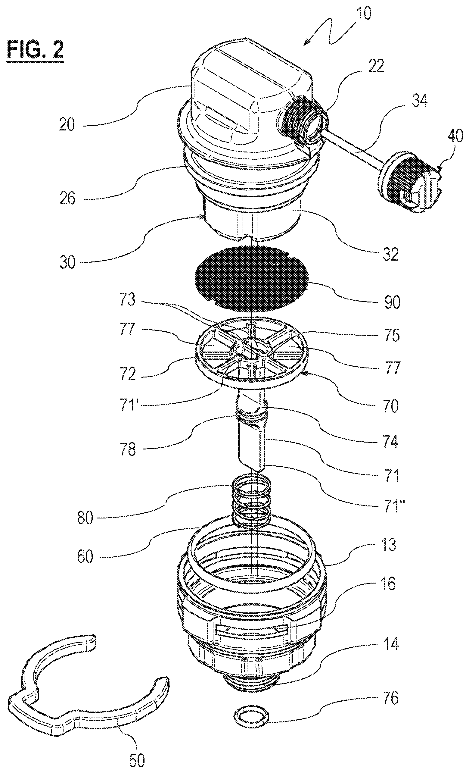 Patent US12410871 Figure 2 – Deaerator with integrated shut-off valve