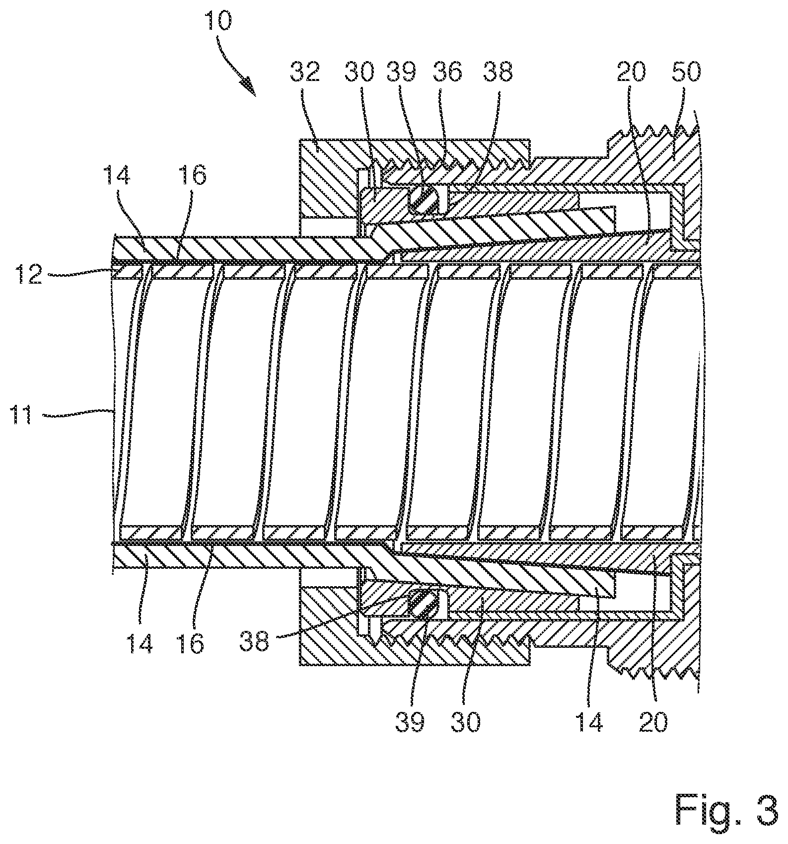 Patent US12410875 Figure 3 – Fluid-tight hose connection