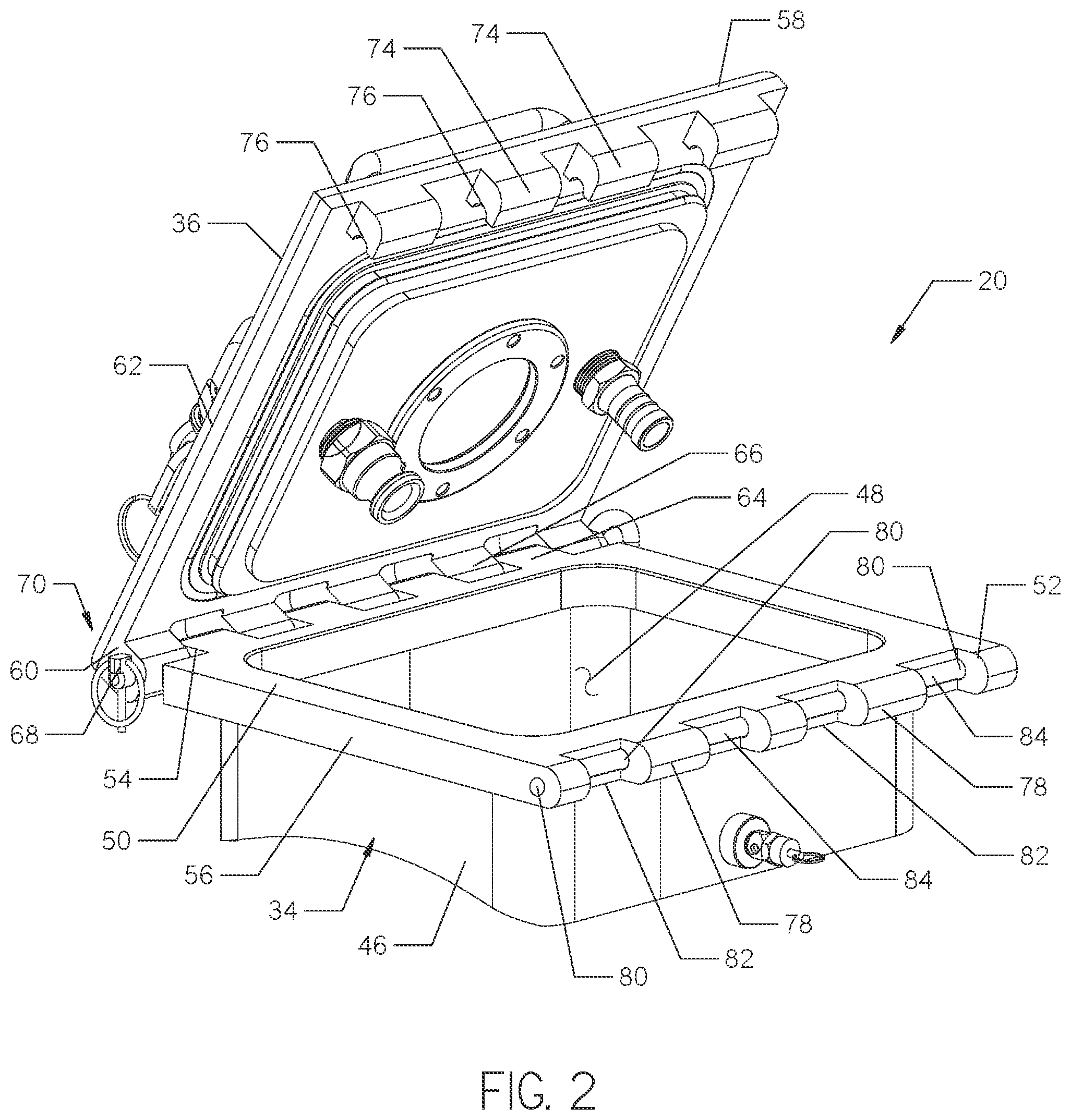 Patent US12410879 Figure 2 – Latch assembly for use with an inversion drum
