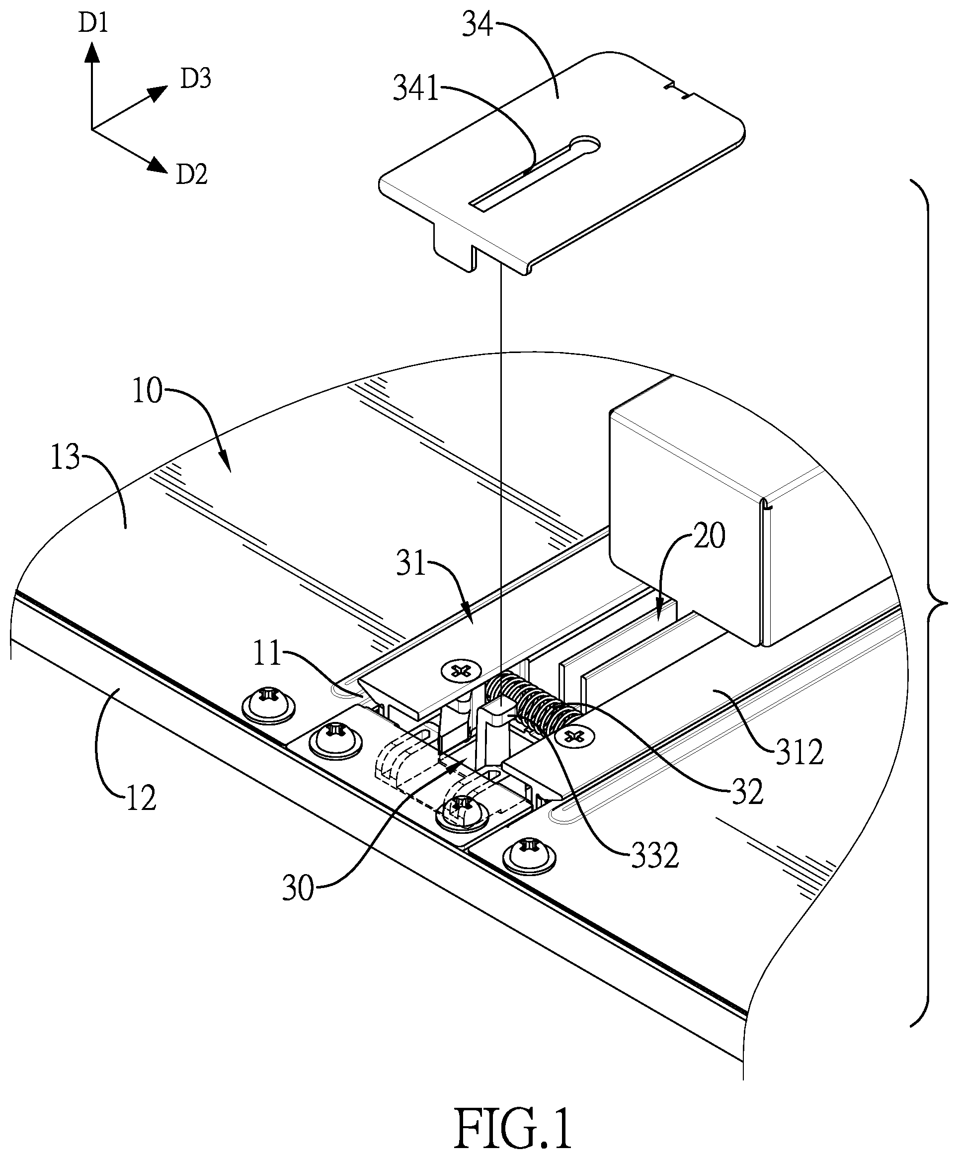 Patent US12410905 Figure 1 – Assembly structure and lighting device
