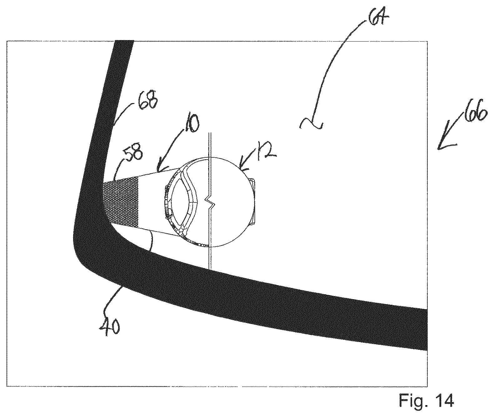 Patent US12410908 Figure 8 – Magnetic light system for illuminating the margins of a windshield
