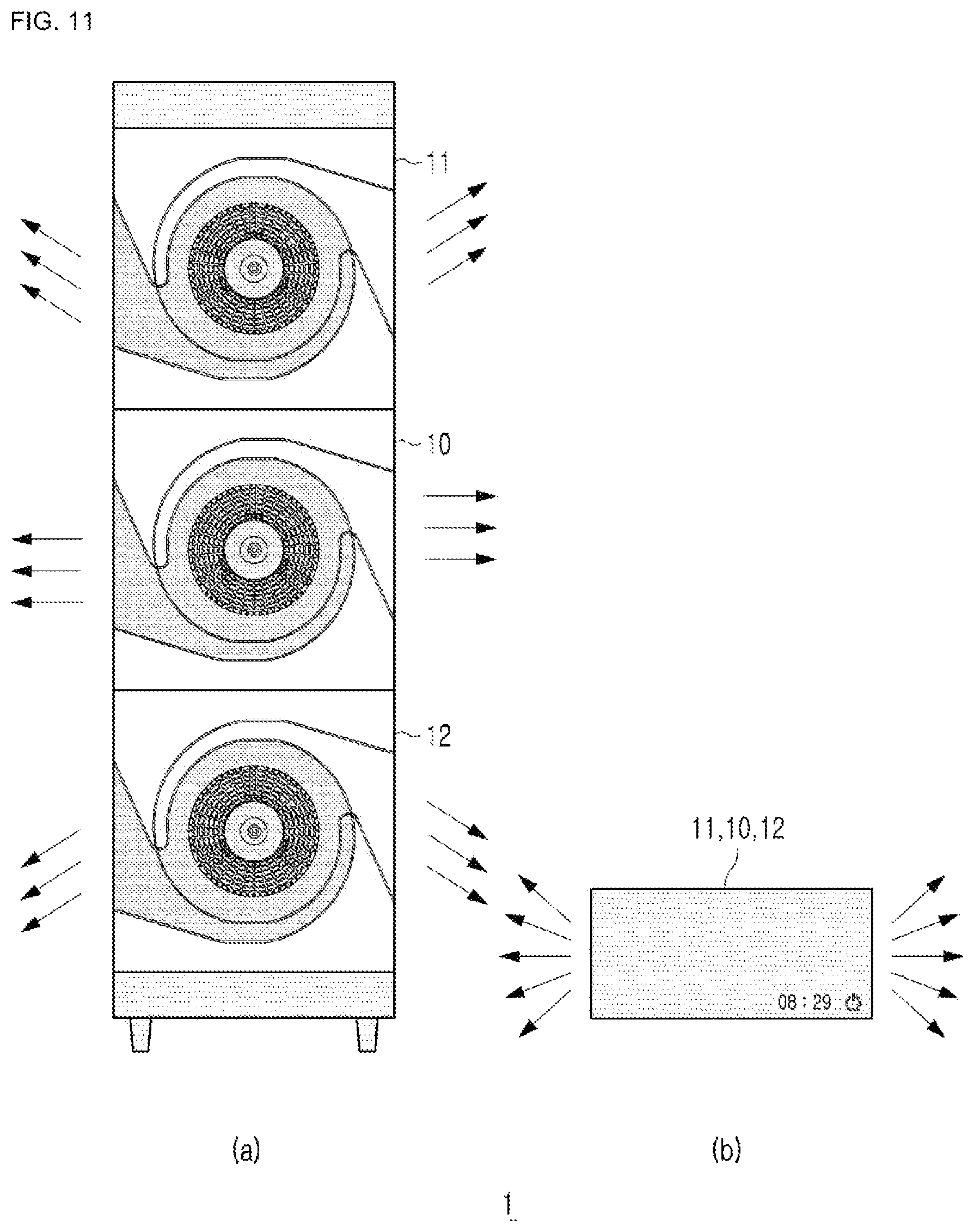 Patent US12410924 Figure 11 – Air purifier including bidirectional discharge flow path and method of controlling the same