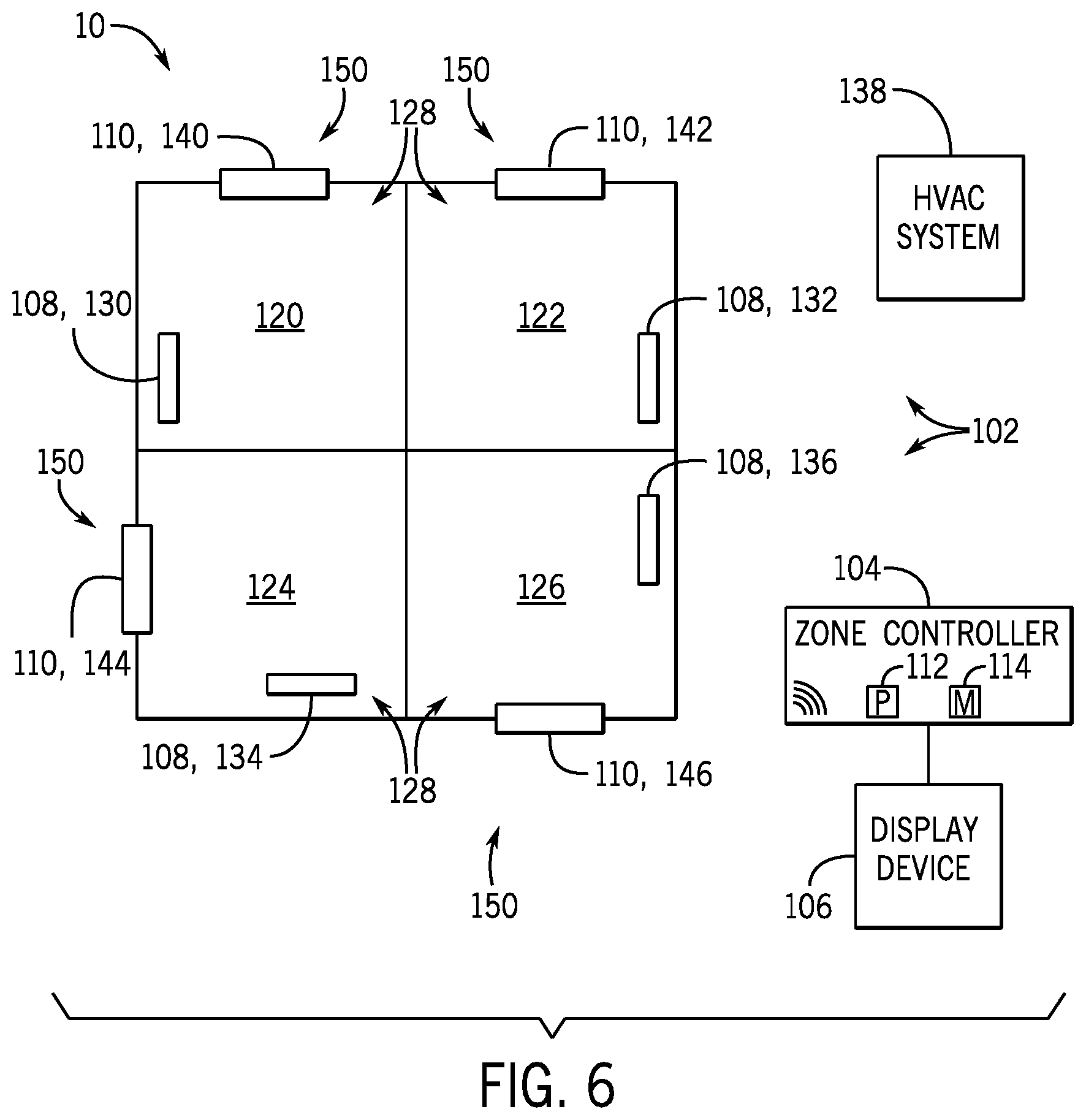 Patent US12410938 Figure 6 – Damper control systems and methods for a zoning system