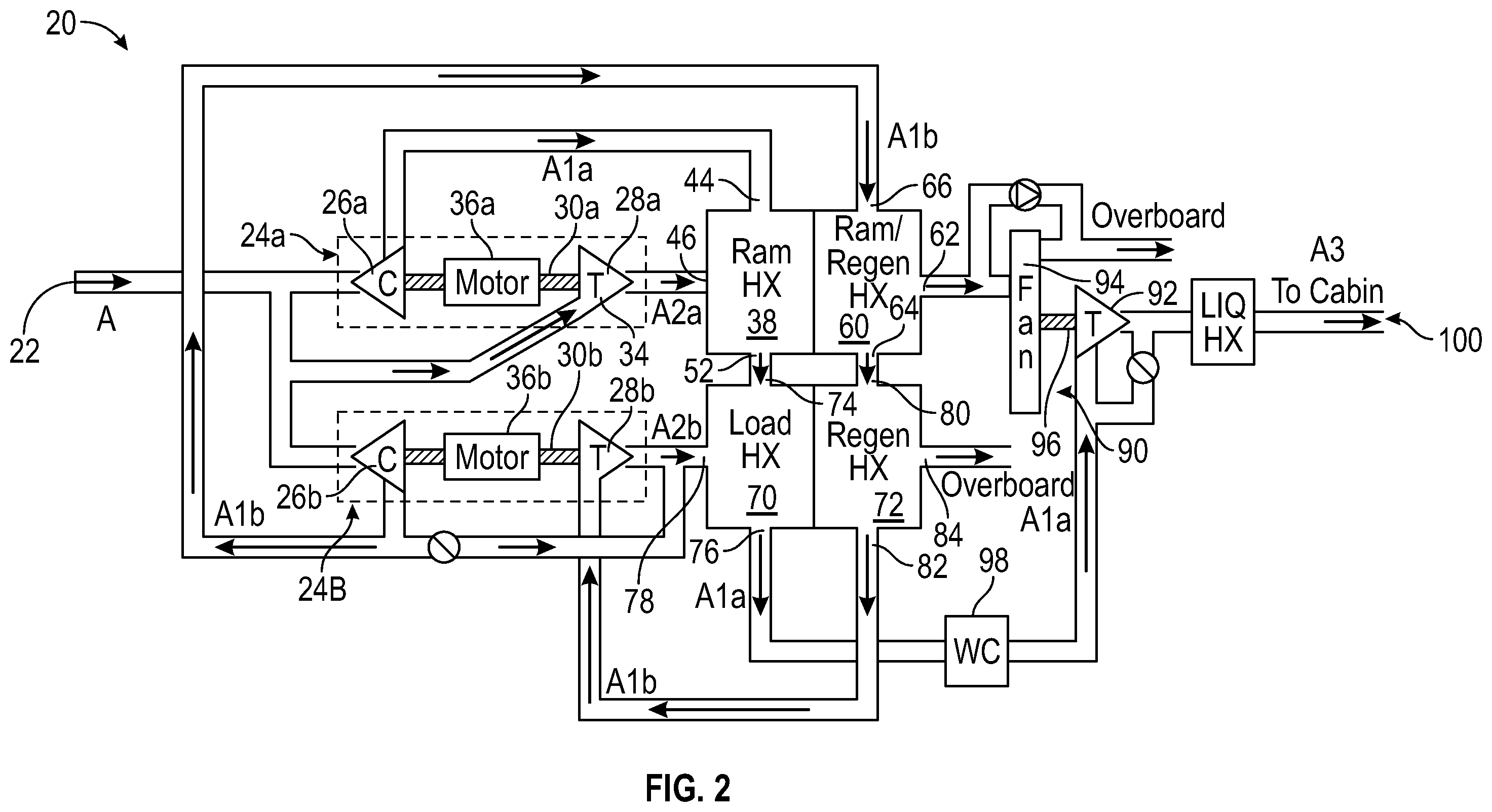 Patent US12410949 Figure 2 – Ram air turbine powered cabin air compressor