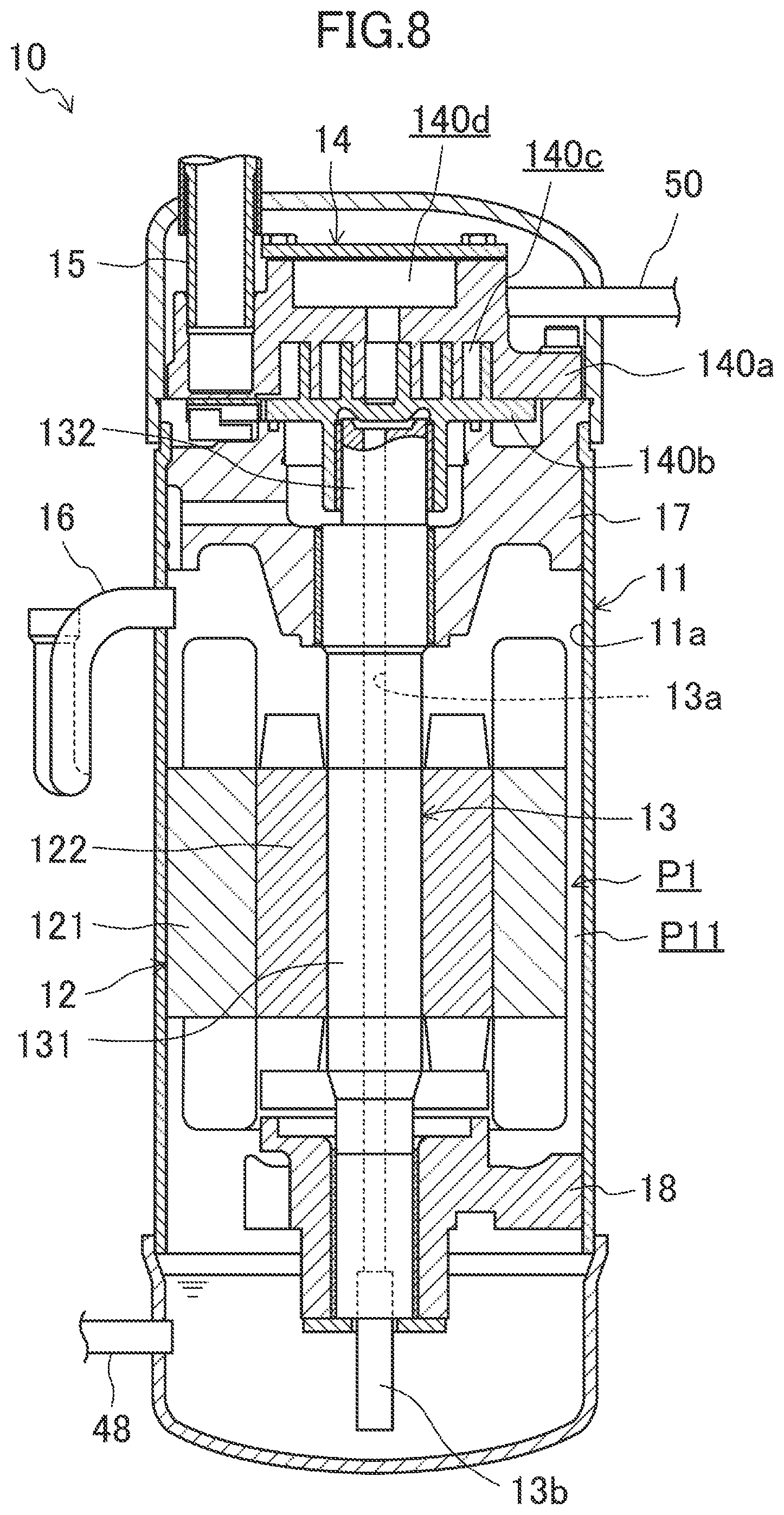 Patent US12410952 Figure 8 – Compressor device and refrigeration apparatus
