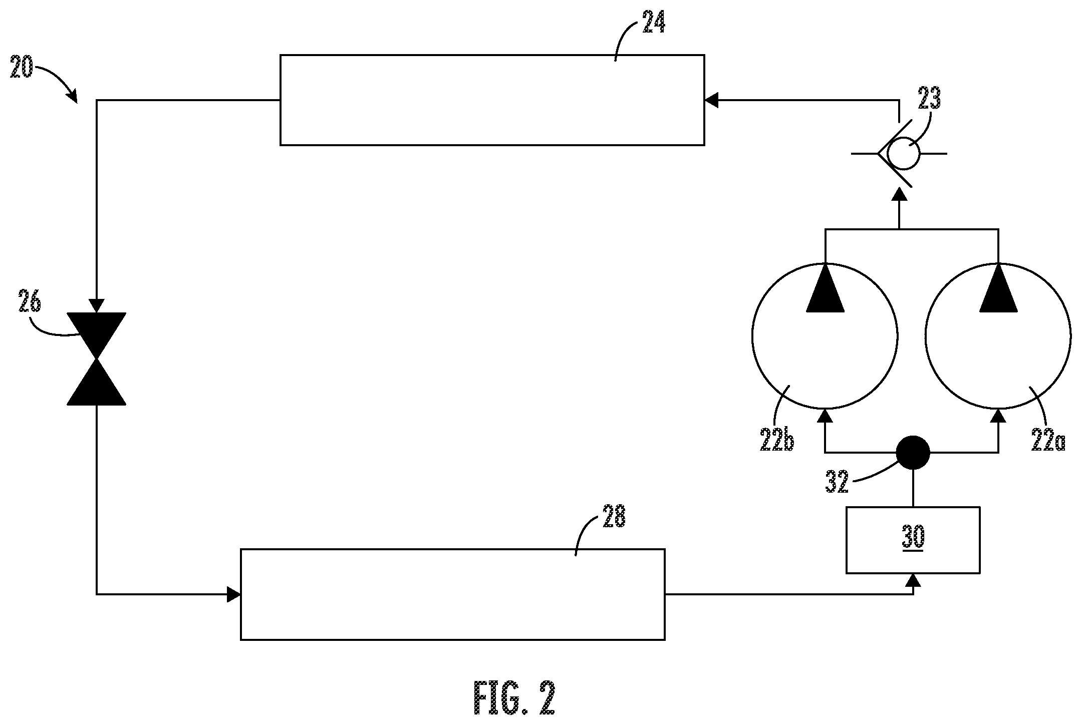 Patent US12410954 Figure 2 – Oil management for dual compressor modulation