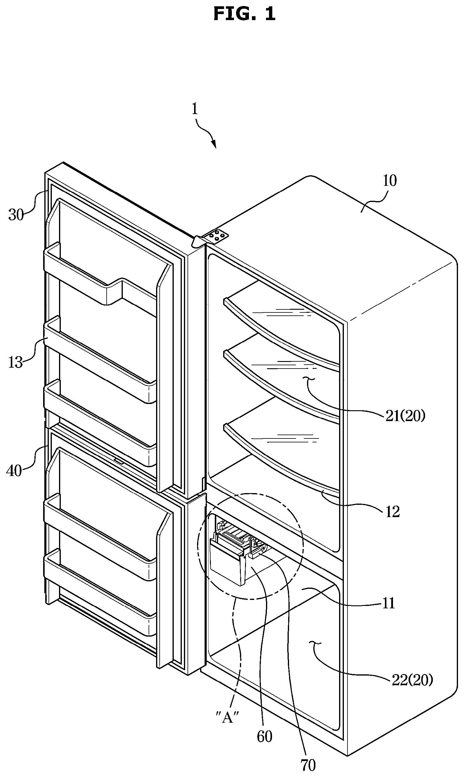 Patent US12410959 Figure 1 – Refrigerator
