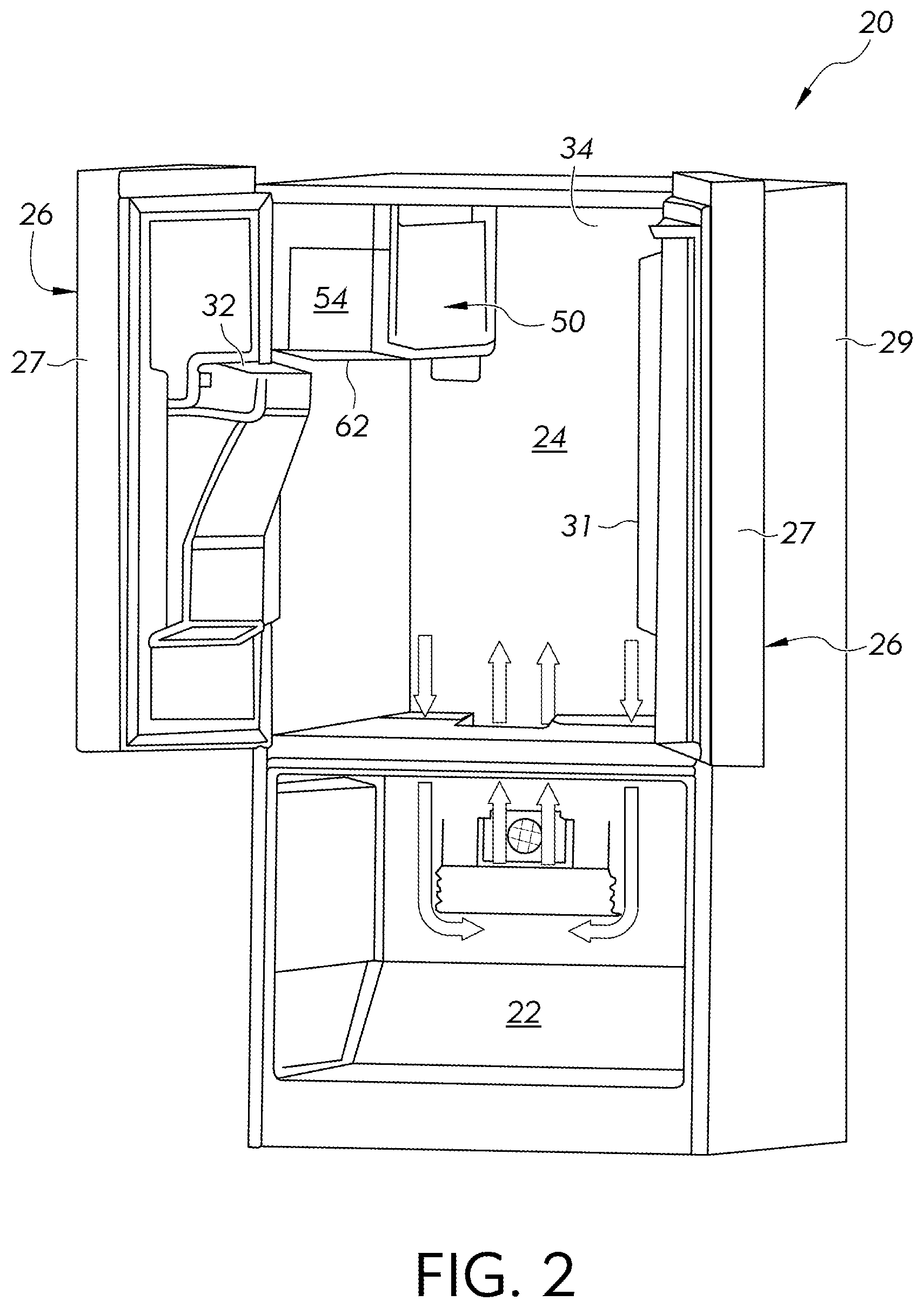 Patent US12410961 Figure 2 – Direct cooling ice maker with cooling system