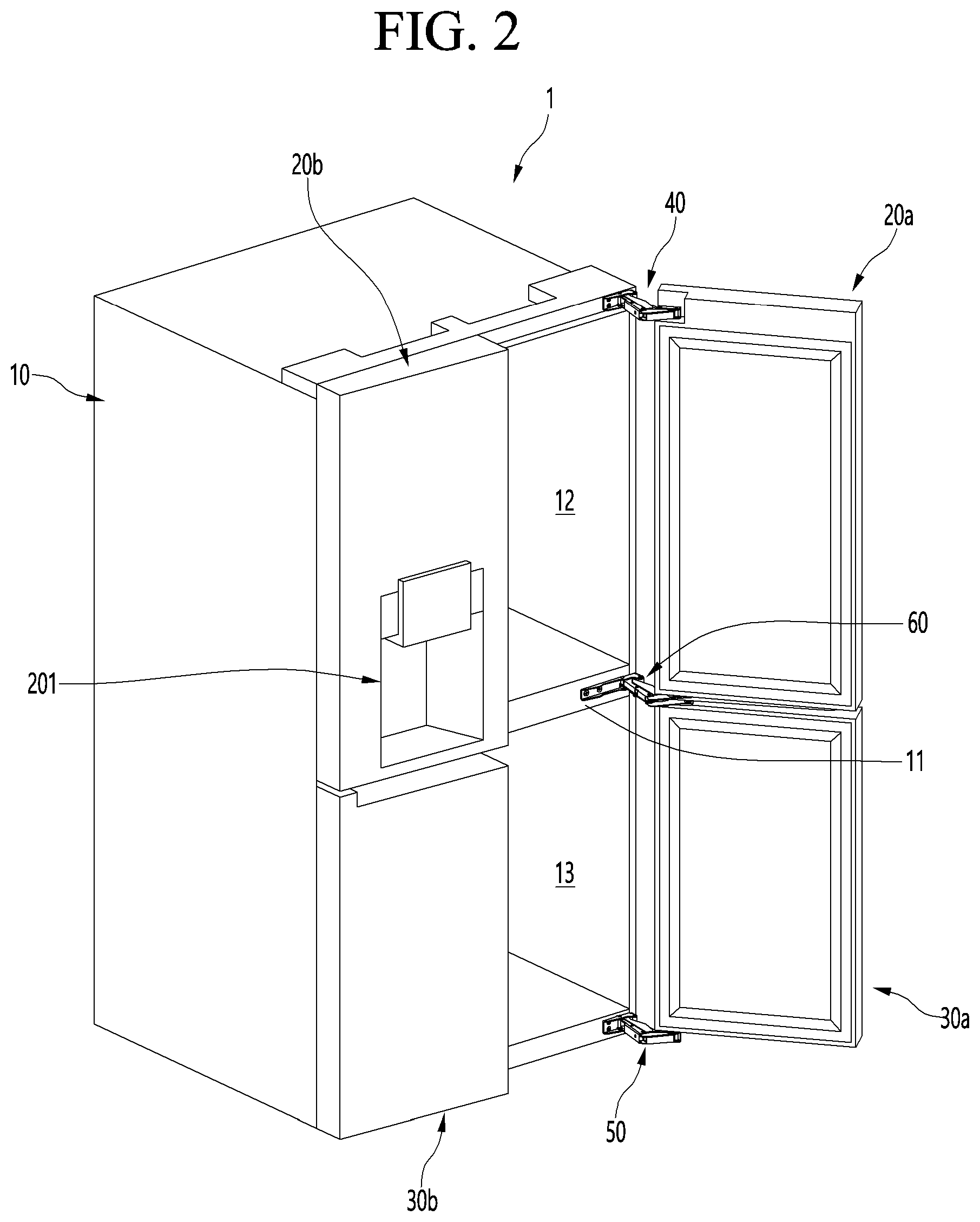 Patent US12410969 Figure 2 – Multi-joint link hinge and refrigerator having the same