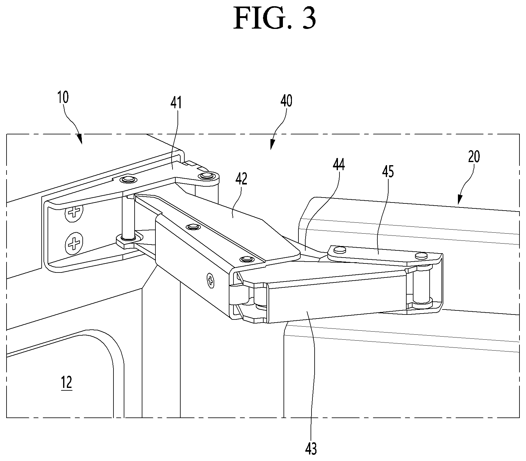 Patent US12410969 Figure 3 – Multi-joint link hinge and refrigerator having the same
