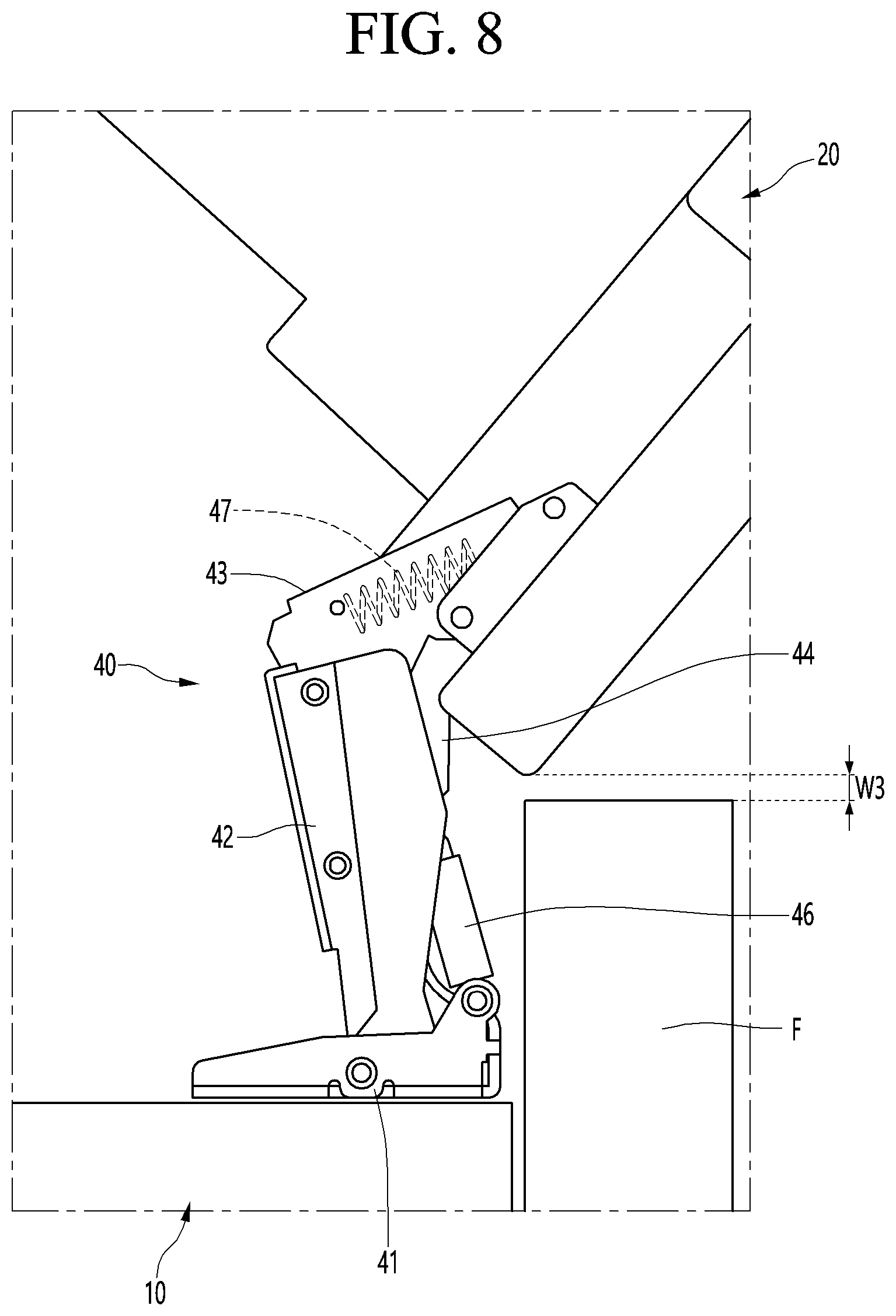 Patent US12410969 Figure 8 – Multi-joint link hinge and refrigerator having the same