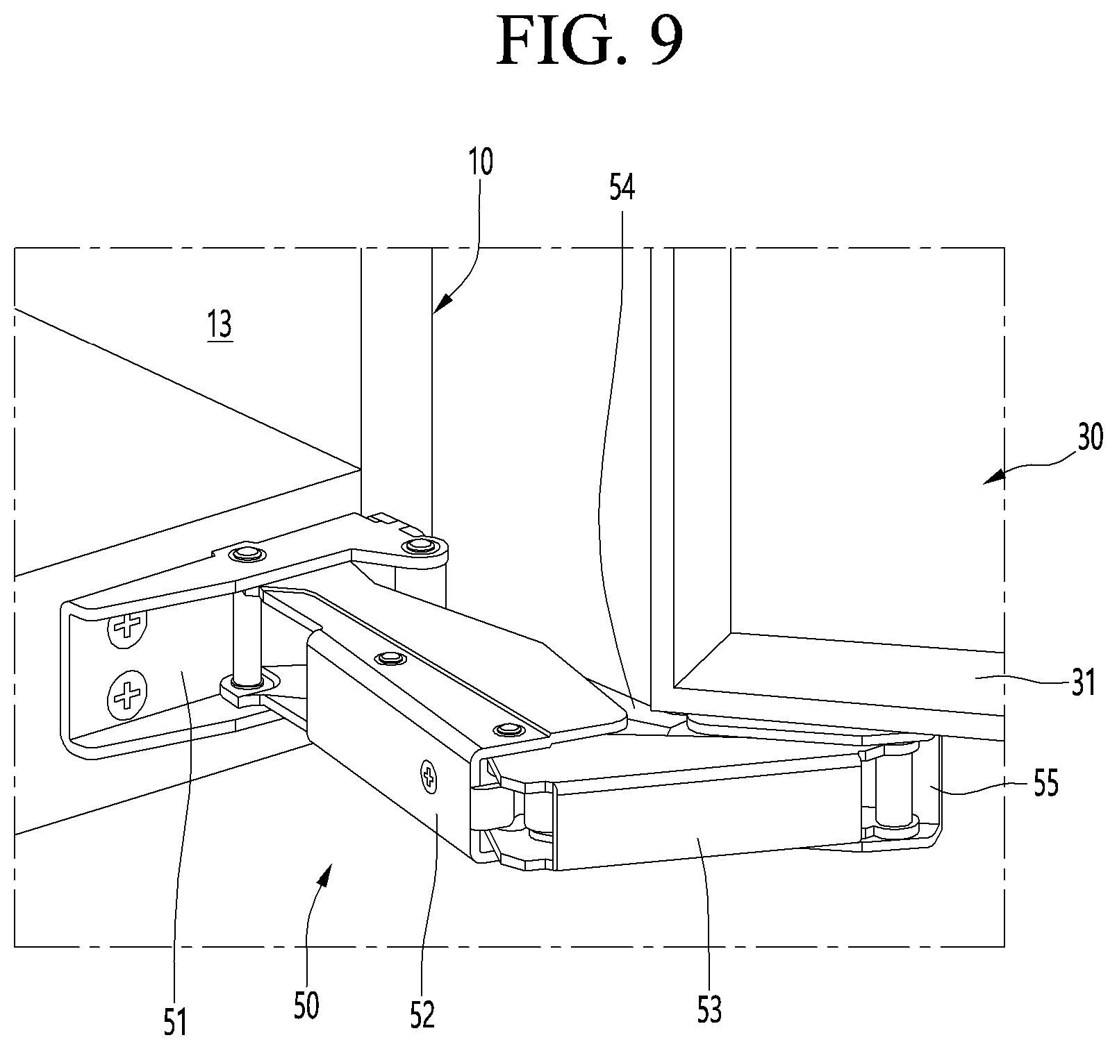Patent US12410969 Figure 9 – Multi-joint link hinge and refrigerator having the same