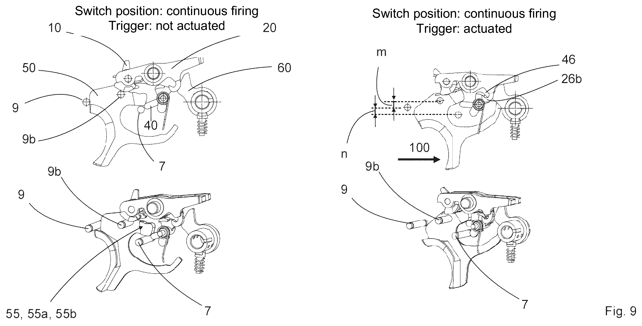 Patent US12410979 Figure 10 – Control element, breechblock stop lever, breechblock carrier, trigger, trigger assembly for an automatic weapon, and an automatic weapon equipped therewith