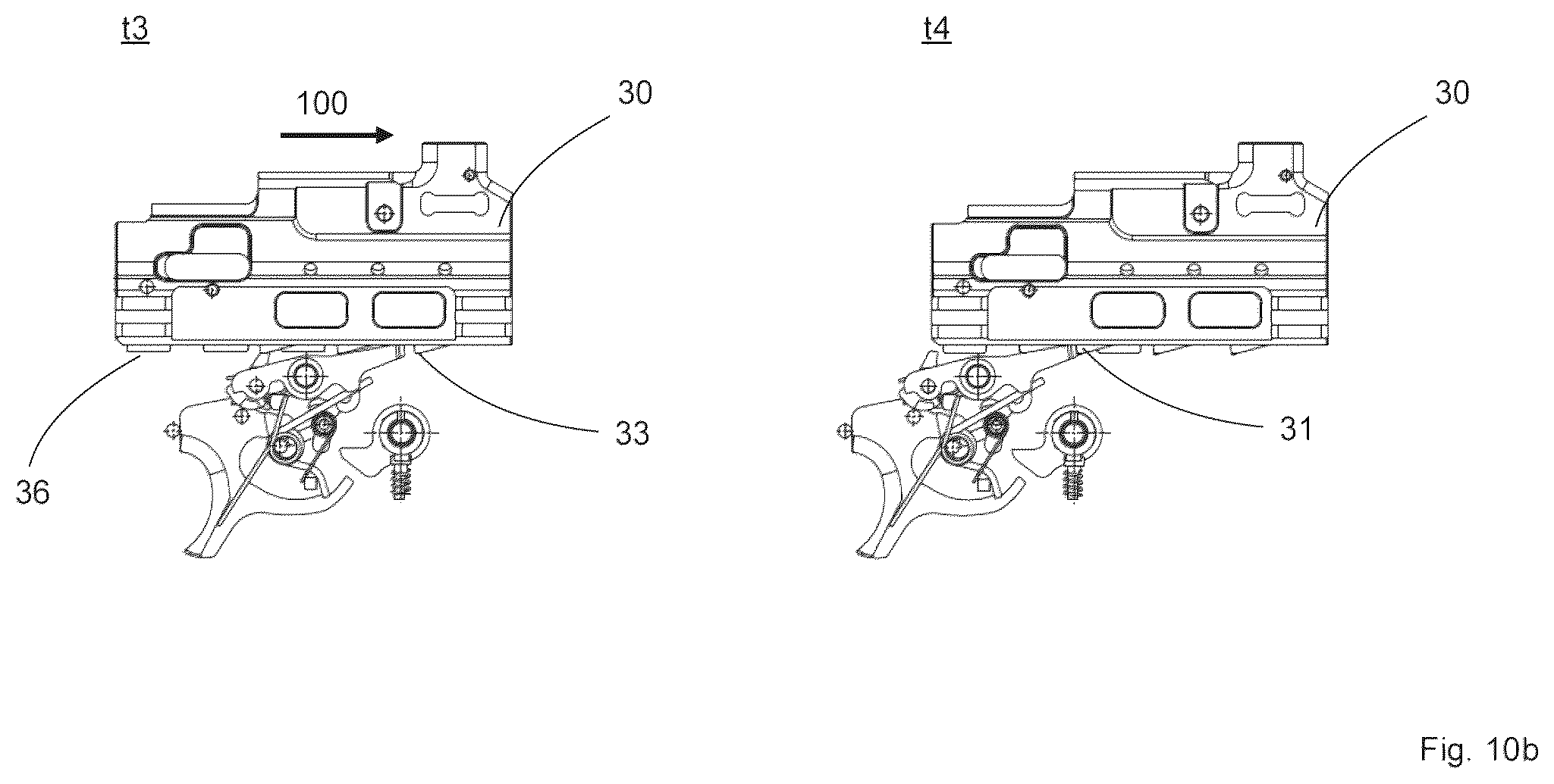 Patent US12410979 Figure 12 – Control element, breechblock stop lever, breechblock carrier, trigger, trigger assembly for an automatic weapon, and an automatic weapon equipped therewith
