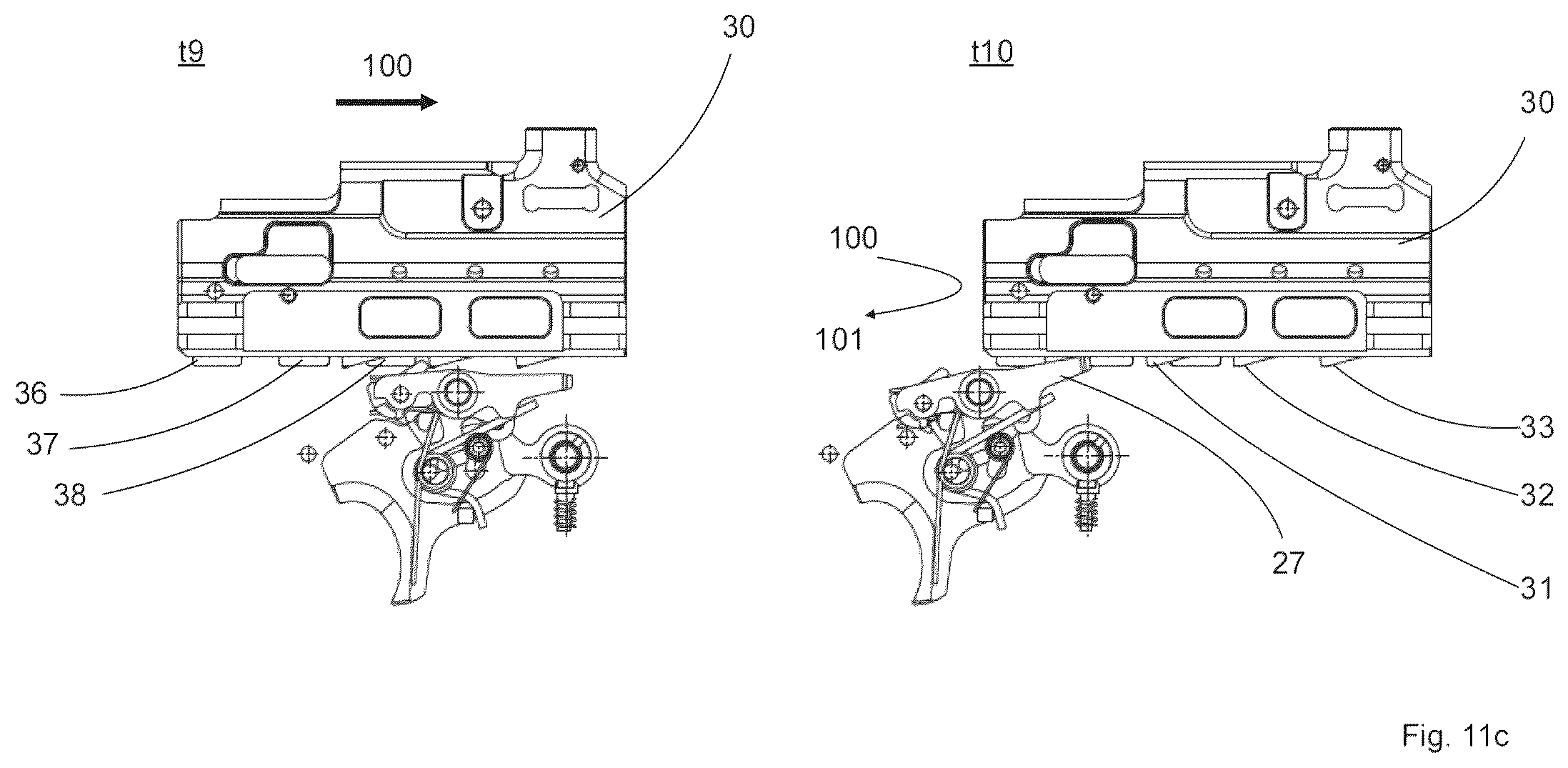 Patent US12410979 Figure 15 – Control element, breechblock stop lever, breechblock carrier, trigger, trigger assembly for an automatic weapon, and an automatic weapon equipped therewith