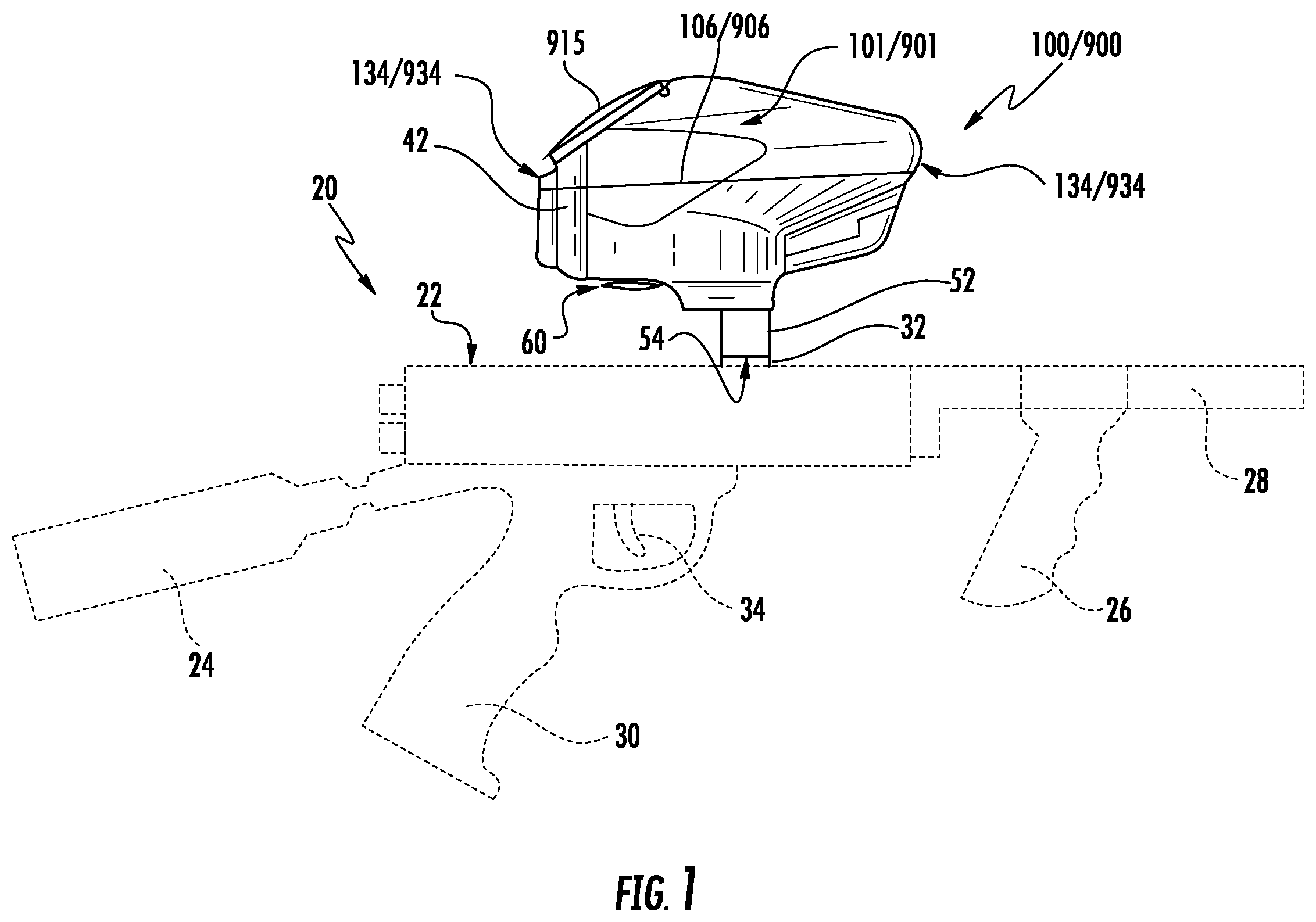 Patent US12410986 Figure 1 – Projectile loader having streamlined external body and internal opening mechanism