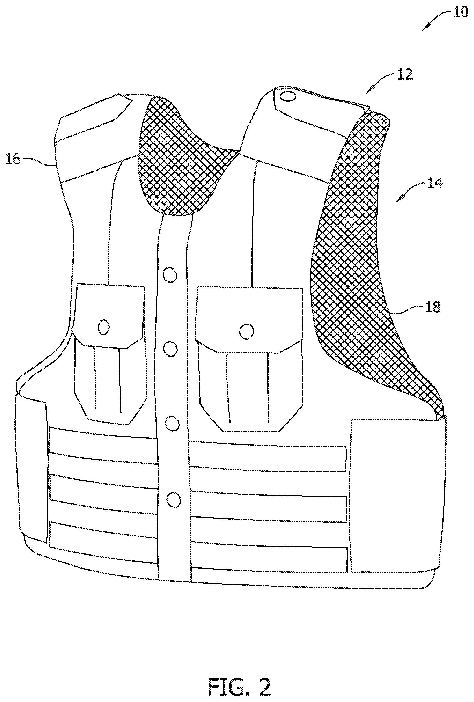 Patent US12410992 Figure 2 – Body armor panel for use with personal protective vest and system for assembling same