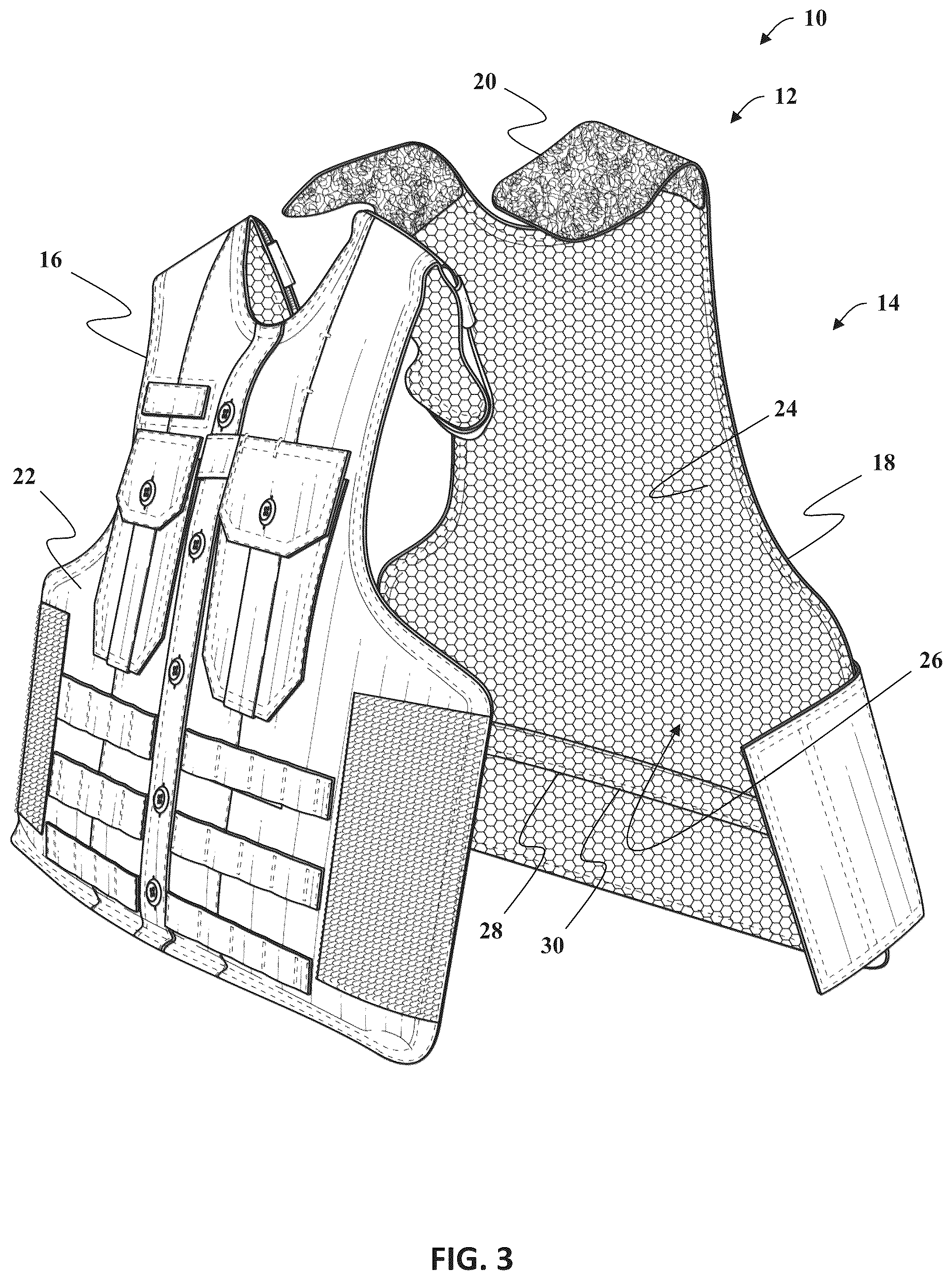 Patent US12410992 Figure 3 – Body armor panel for use with personal protective vest and system for assembling same