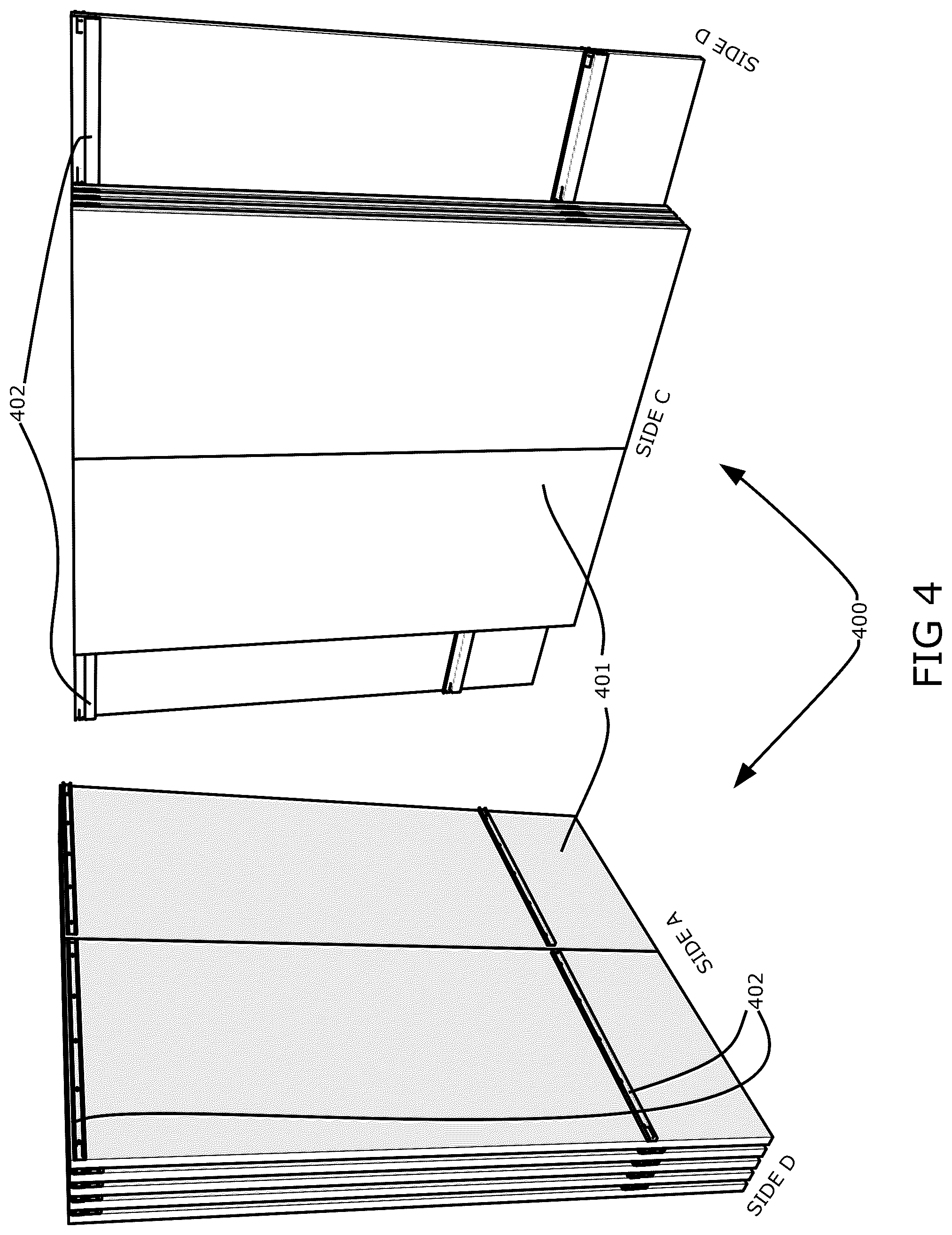 Patent US12410993 Figure 4 – Mobile ballistics and projectile resistant crate with telescoping protective ballistic resistant panels and removable storage cage