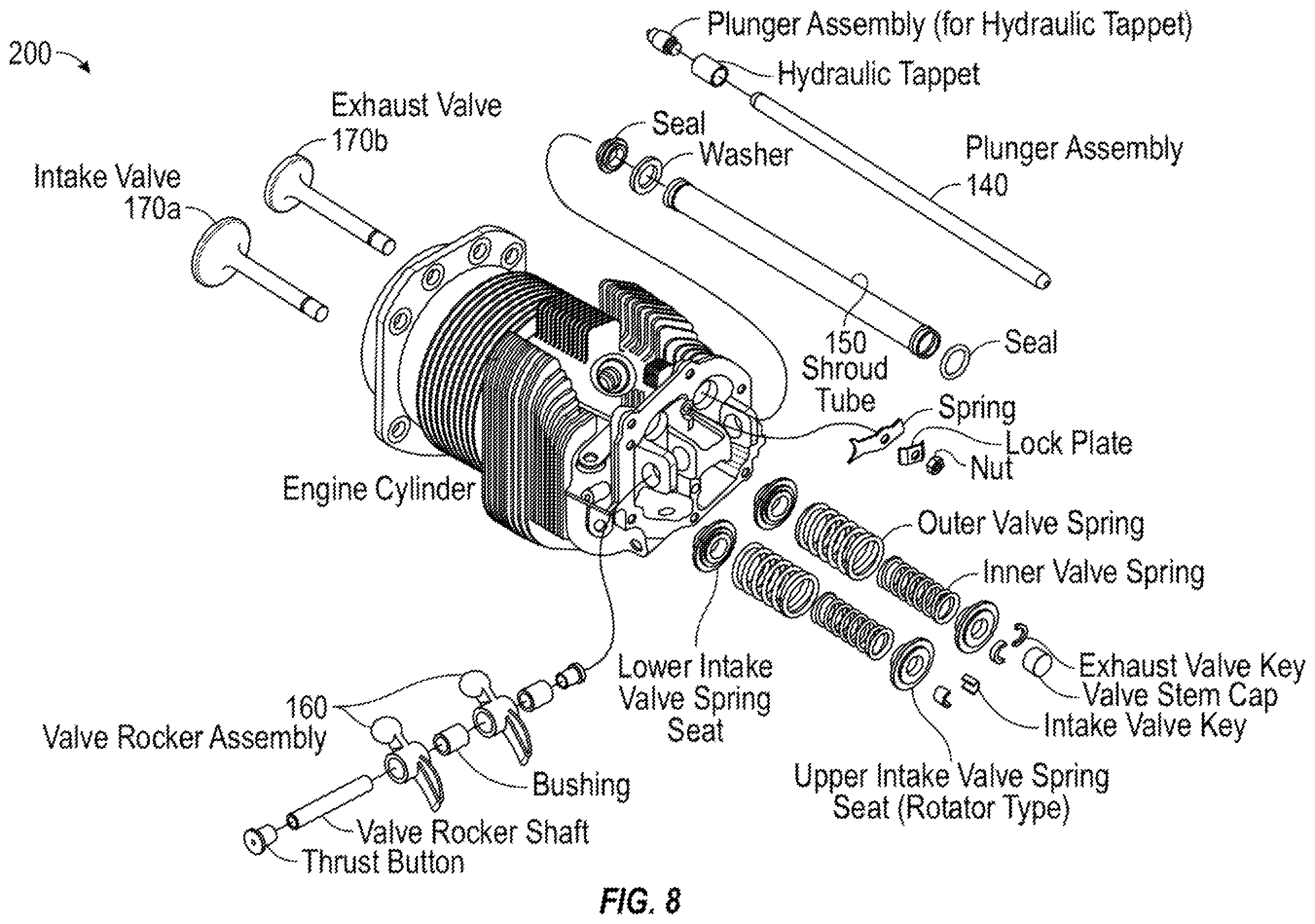 Patent US12410998 Figure 4 – Valvetrain testing using instrumented pushrod